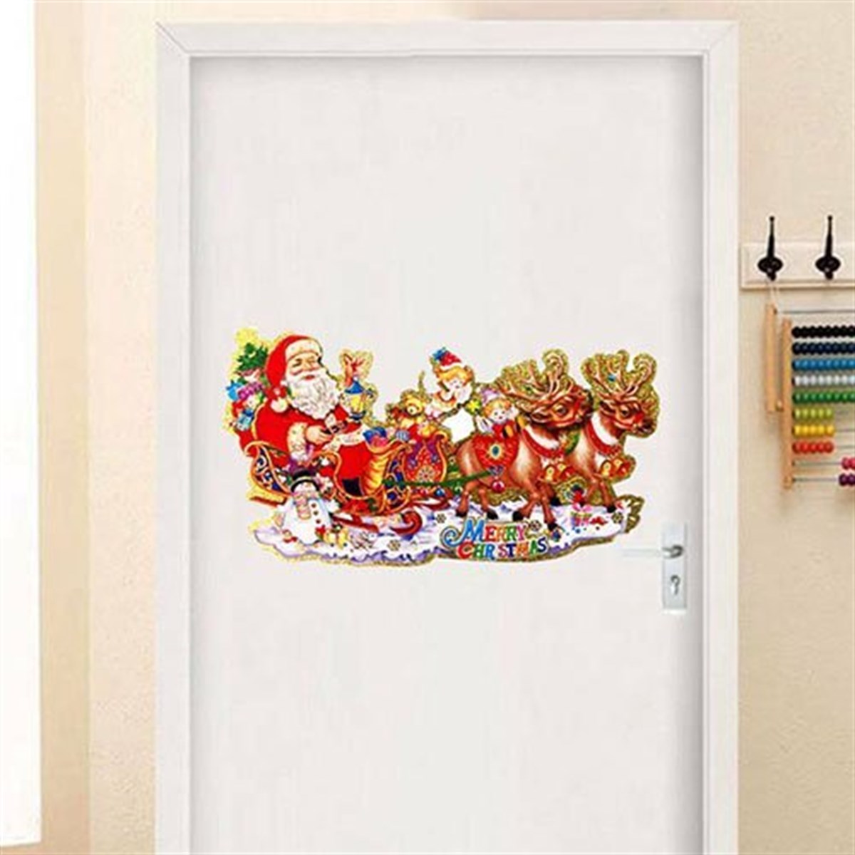 Noel Baba ve Geyikleri Kapı Süsü 60x34 Cm