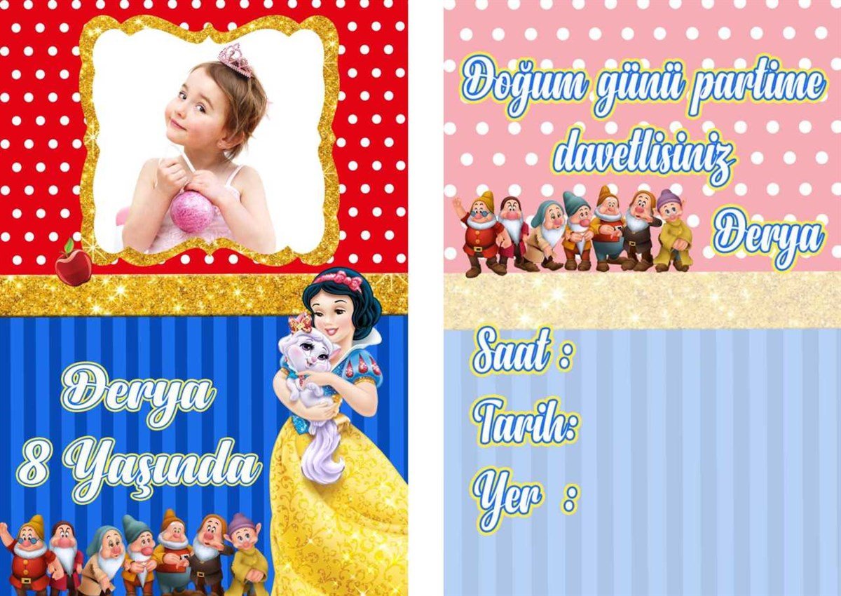 Pamuk Prenses Kişiye Özel Davetiye 10 Adet