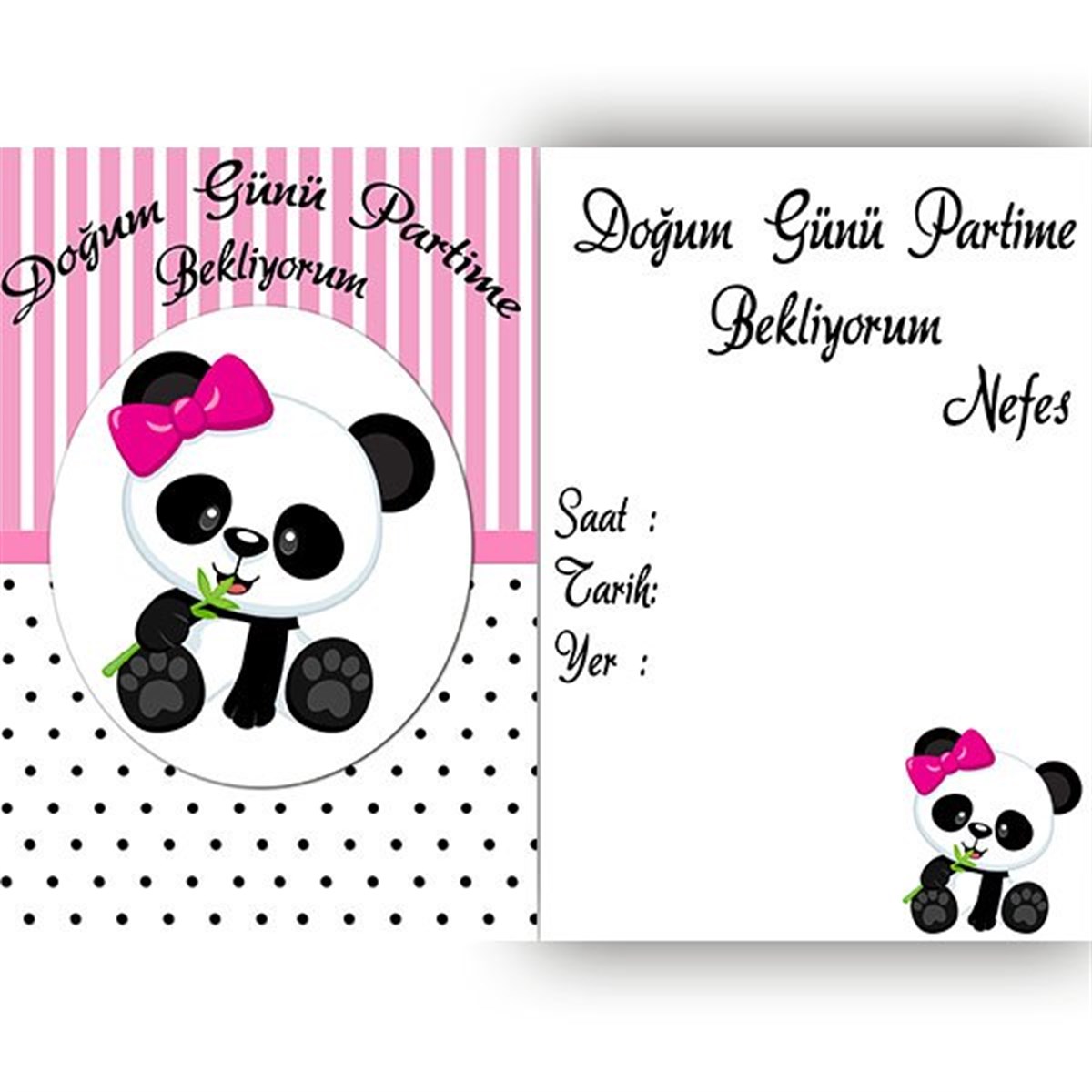 Panda Kişiye Özel Davetiye 10 Adet