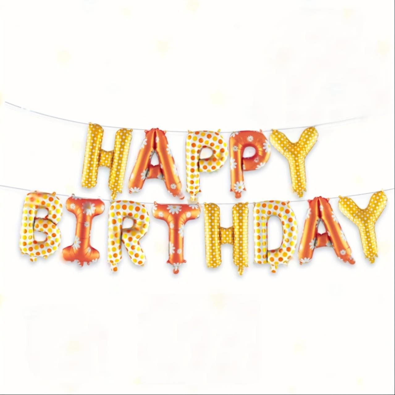 Doğum Günü Folyo BalonlarPapatya Desenli Happy Birthday Harf Set Folyo Balon