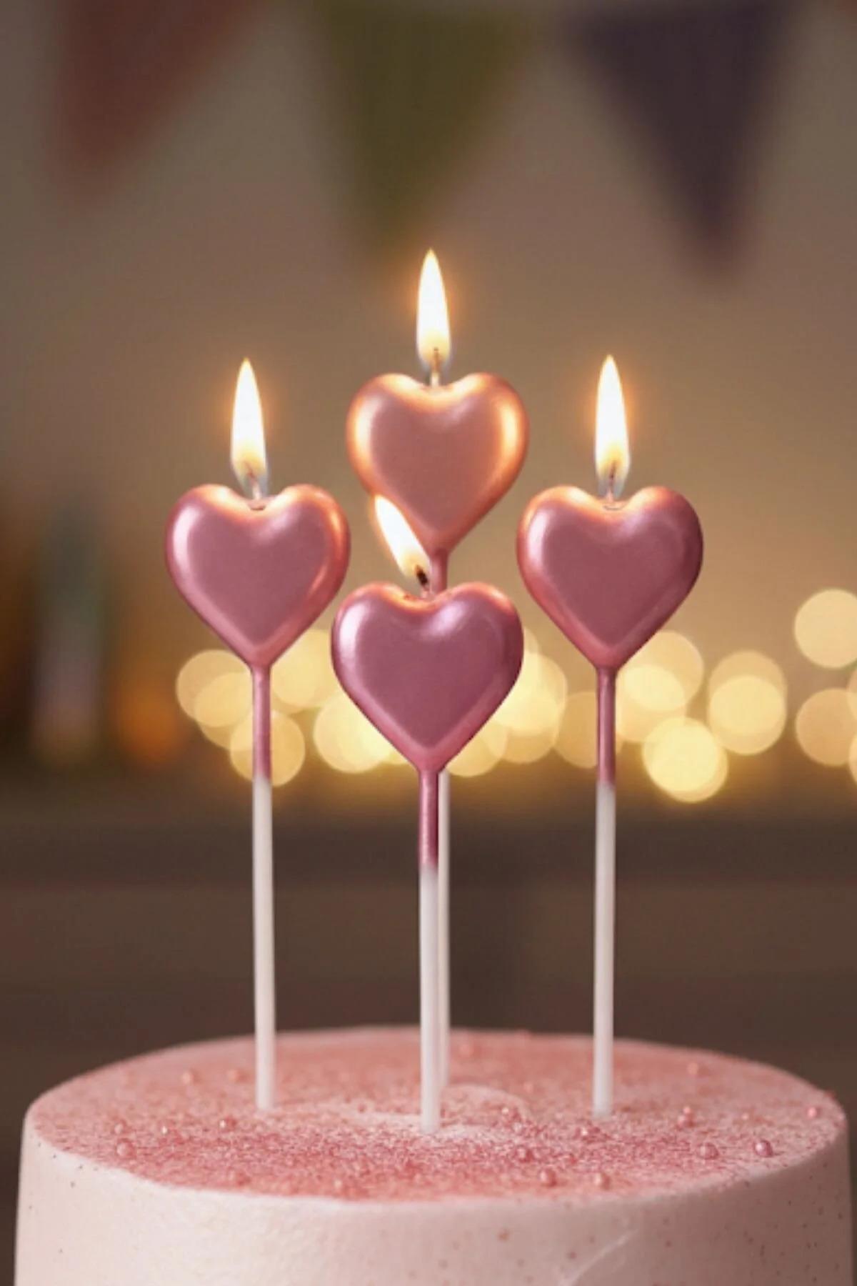 İsimli Pleksi Pasta SüsüPembe 3'lü Kalp Mum