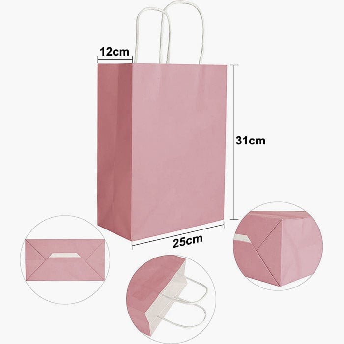 Pembe Renkli Kraft Çanta 25 x 31 Cm 25 Adet