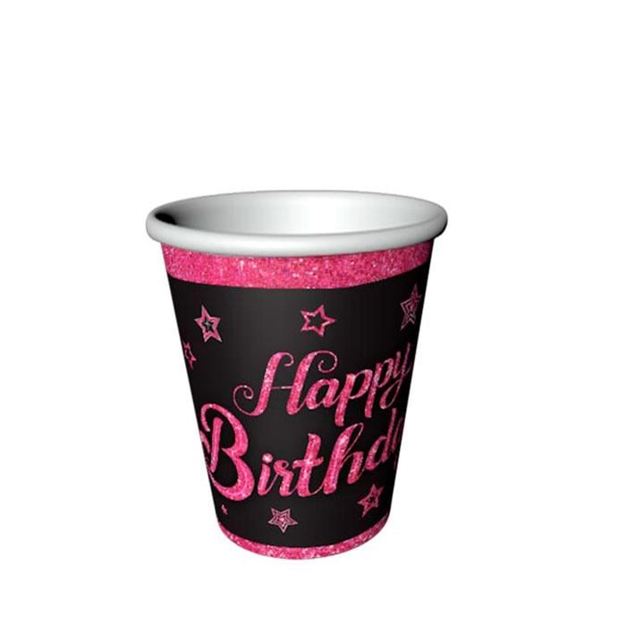 Pembe Siyah Happy Birthday Bardak