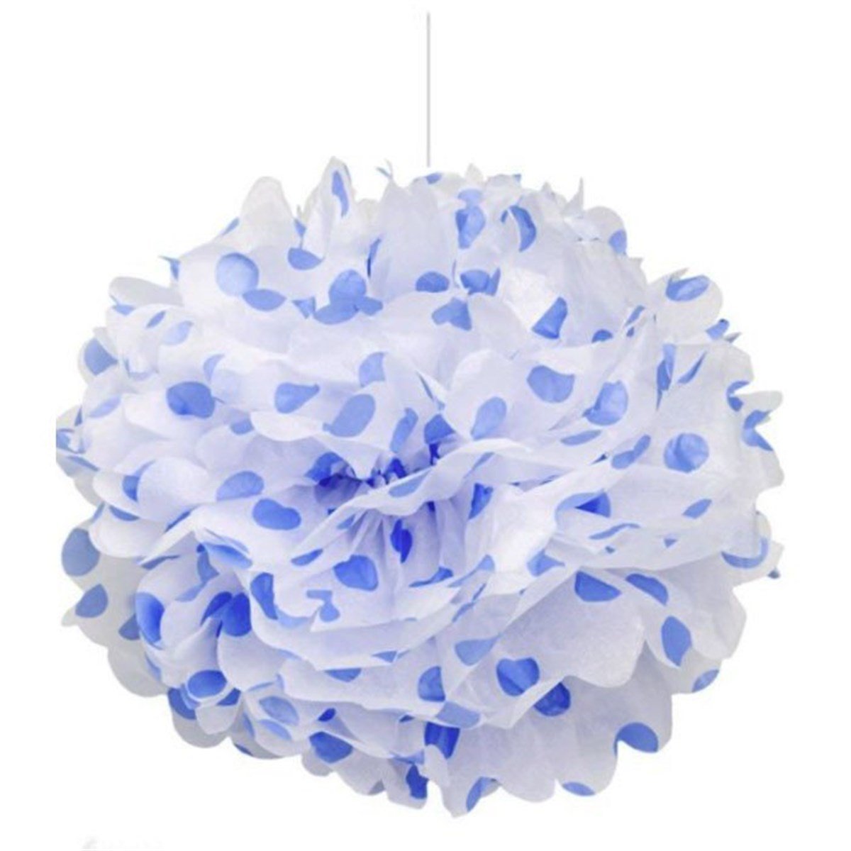 Ponpon Çiçek Mavi Puantiyeli Büyük Boy