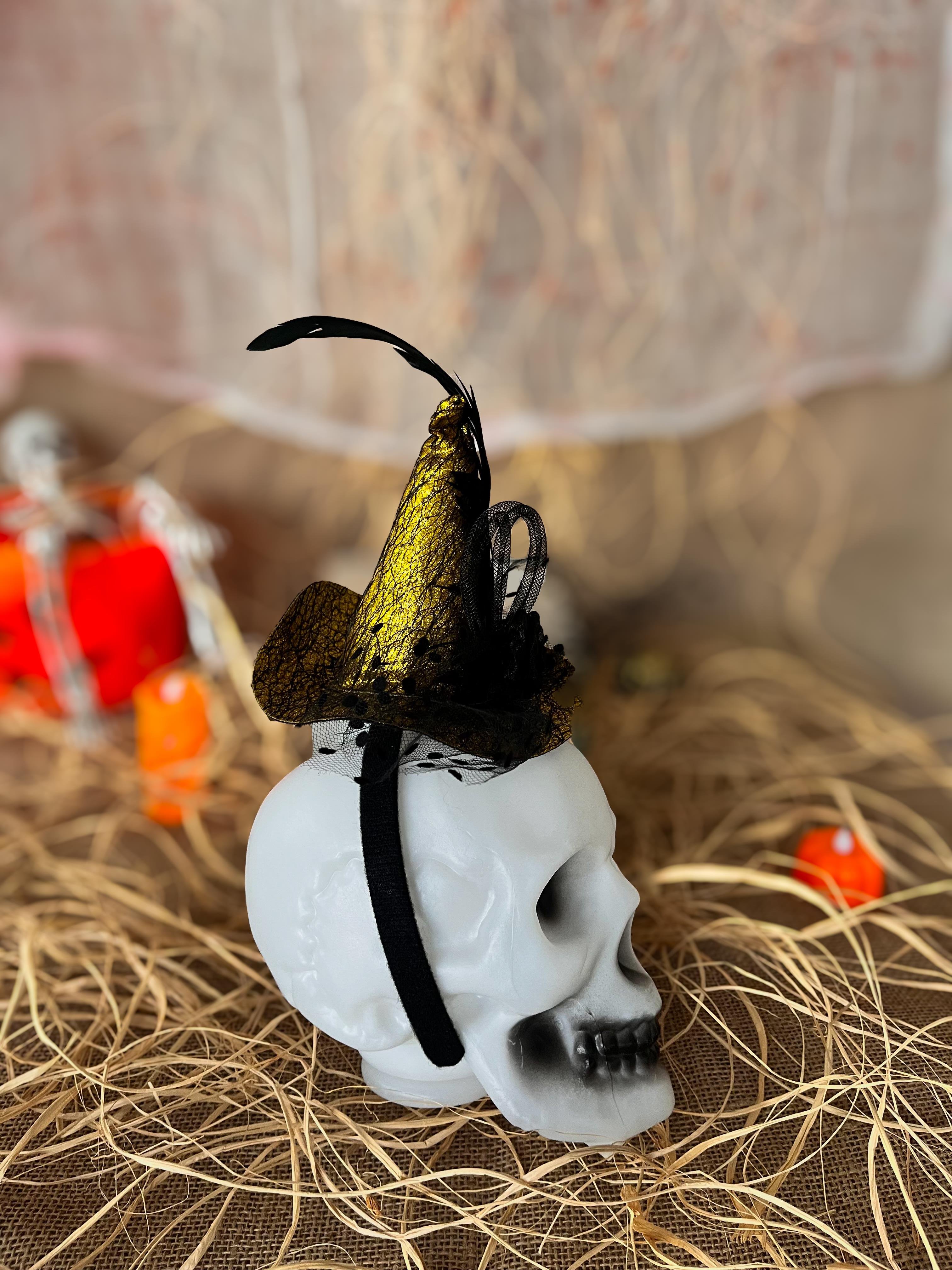 Şapka Taç MaskeSarı Simli Cadı Şapkası Taç