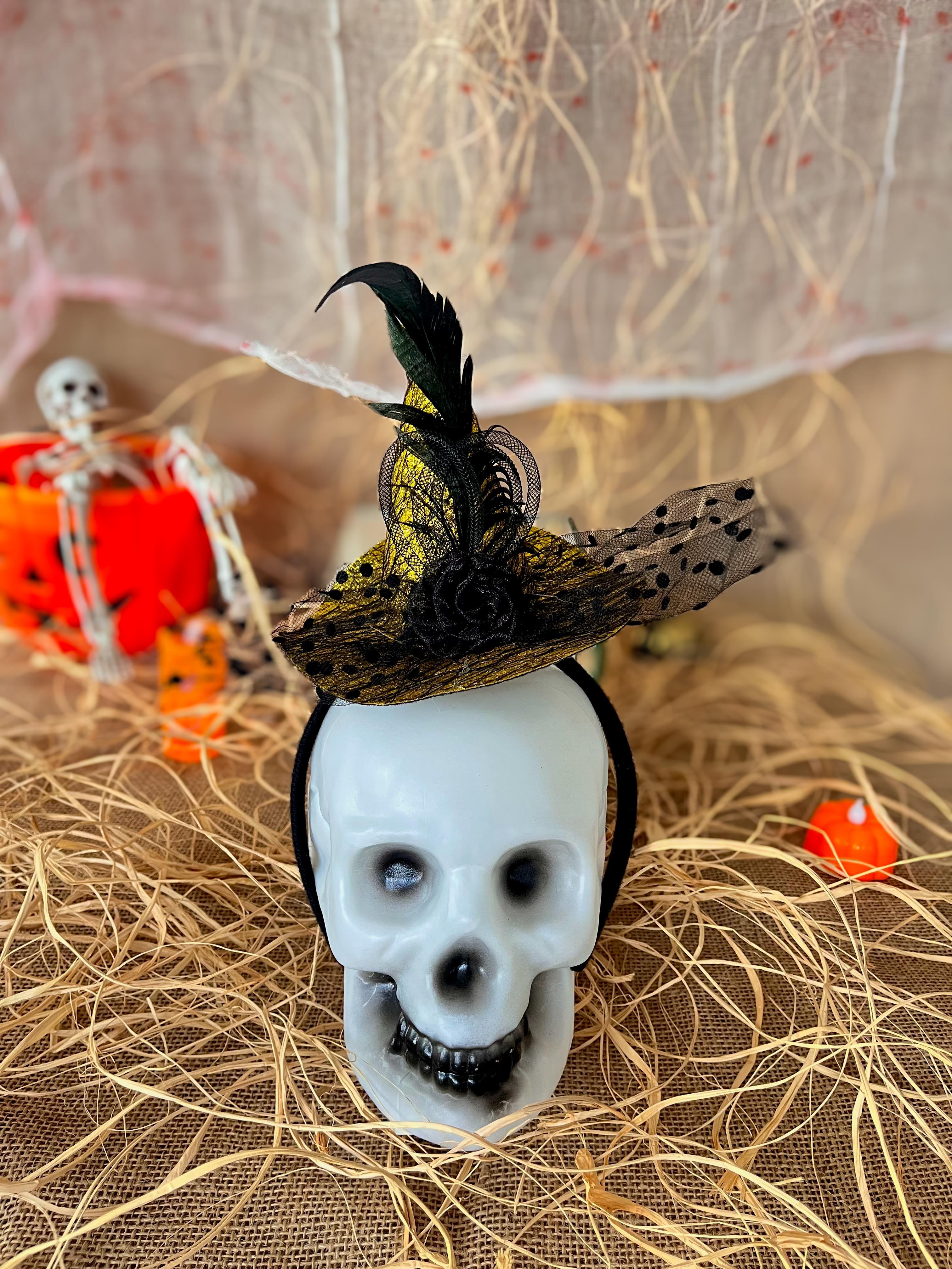 Şapka Taç MaskeSarı Simli Cadı Şapkası Taç