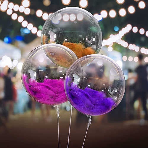 Şeffaf Gümüş Tüylü Balon 45 Cm