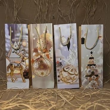 HediyelikŞişe Boy Karton Çanta Beyaz 12 Adet