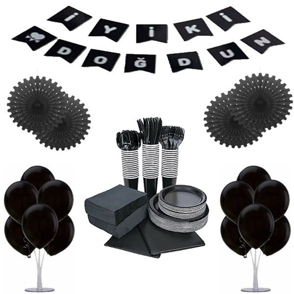 Siyah Karton Parti Seti 16 Kişilik