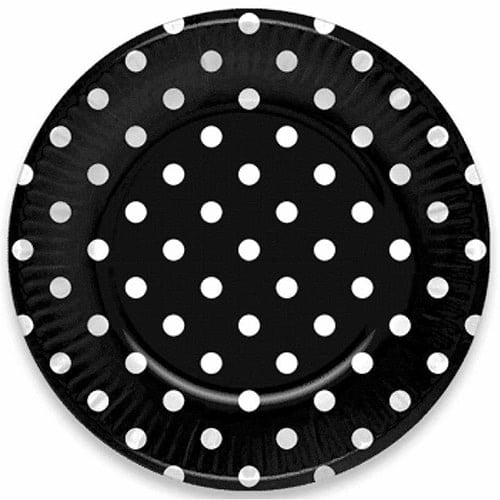 Siyah Puantiyeli Karton Tabak - 23 Cm