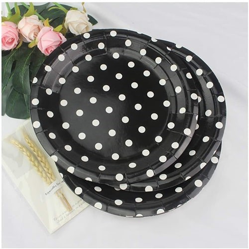 Siyah Puantiyeli Karton Tabak - 23 Cm