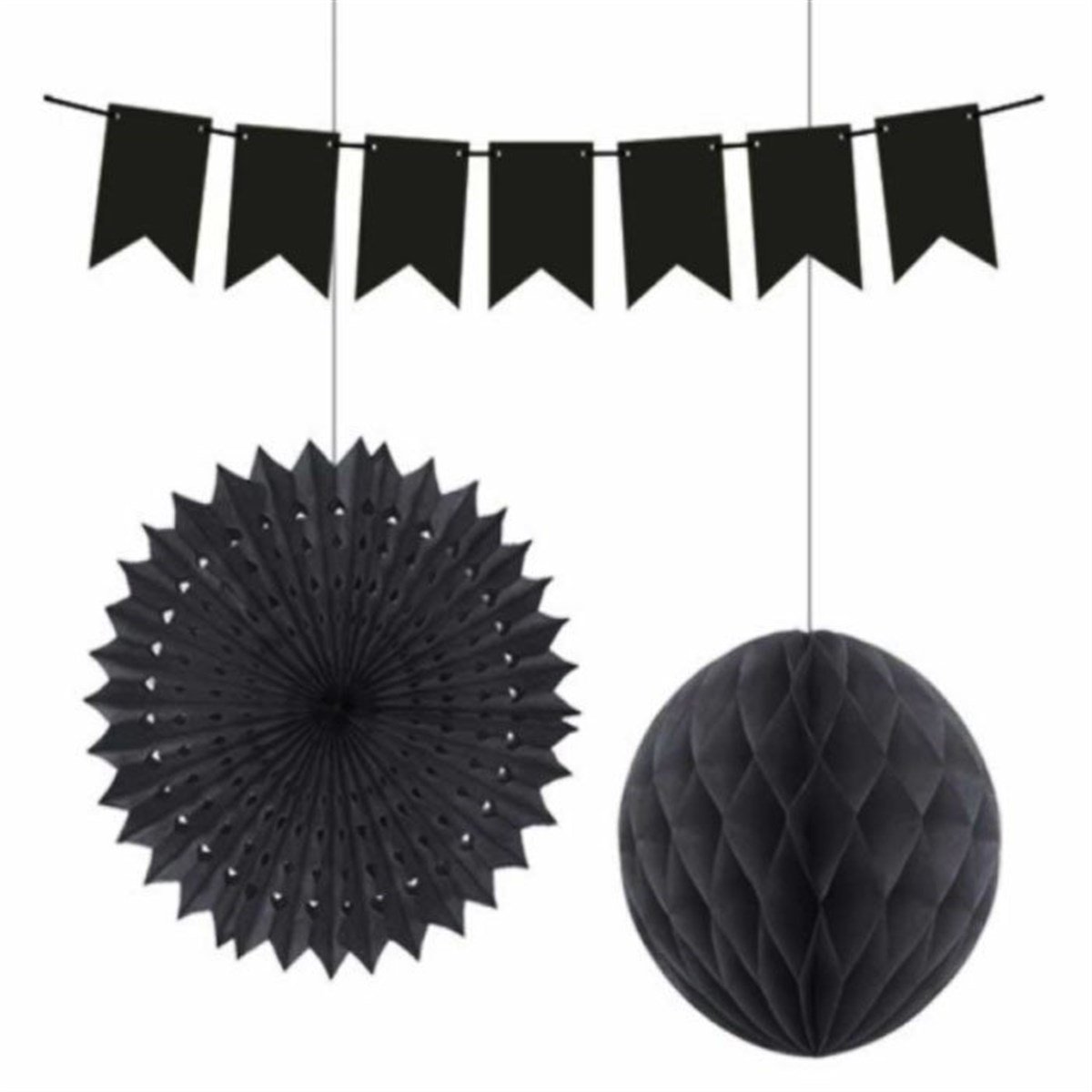 Siyah Yelpaze Süs Seti 3 Adet