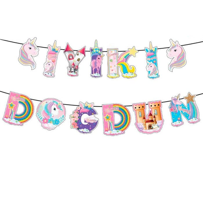 Unicorn Temalı İyi Ki Doğdun Harf Yazı