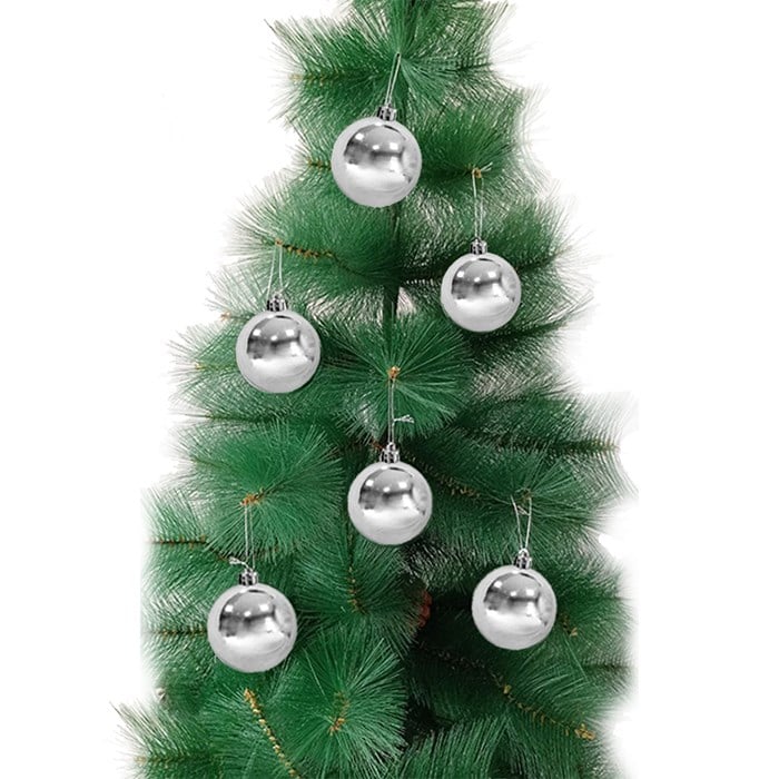 Yılbaşı Ağacı Gümüş Top Süs 6 Adet 6 Cm