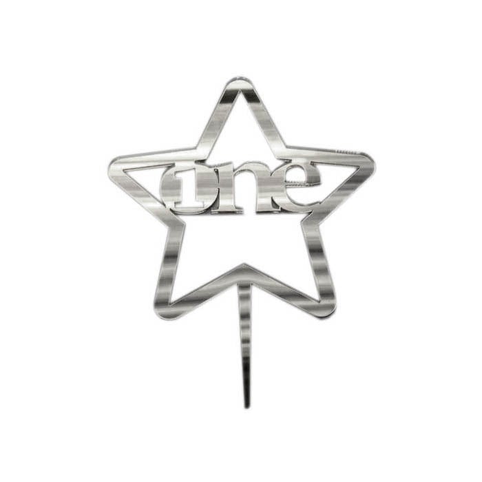 Yıldızlı One Pasta Süsü Gümüş Renkli