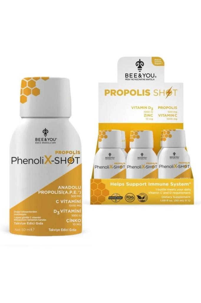 BEE & YOU PhenoliX-SHOT Propolis, D3 Vit, Çinko, C Vit. 50 ml x 12 Adet