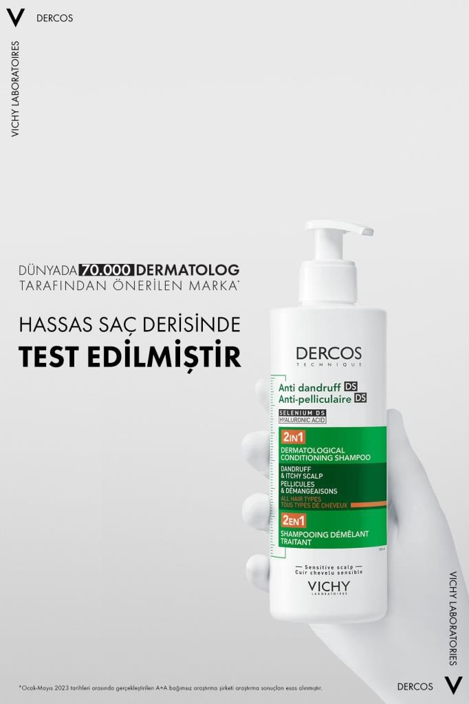 VICHY Dercos Anti-Pelliculaire (Anti-Dandruff) DS 2IN1 Conditioning Shampoo 390 ml - Tüm Saçlar