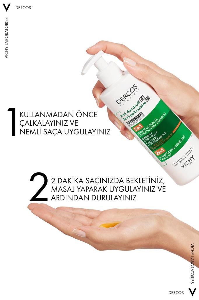 VICHY Dercos Anti-Pelliculaire (Anti-Dandruff) DS 2IN1 Conditioning Shampoo 390 ml - Tüm Saçlar