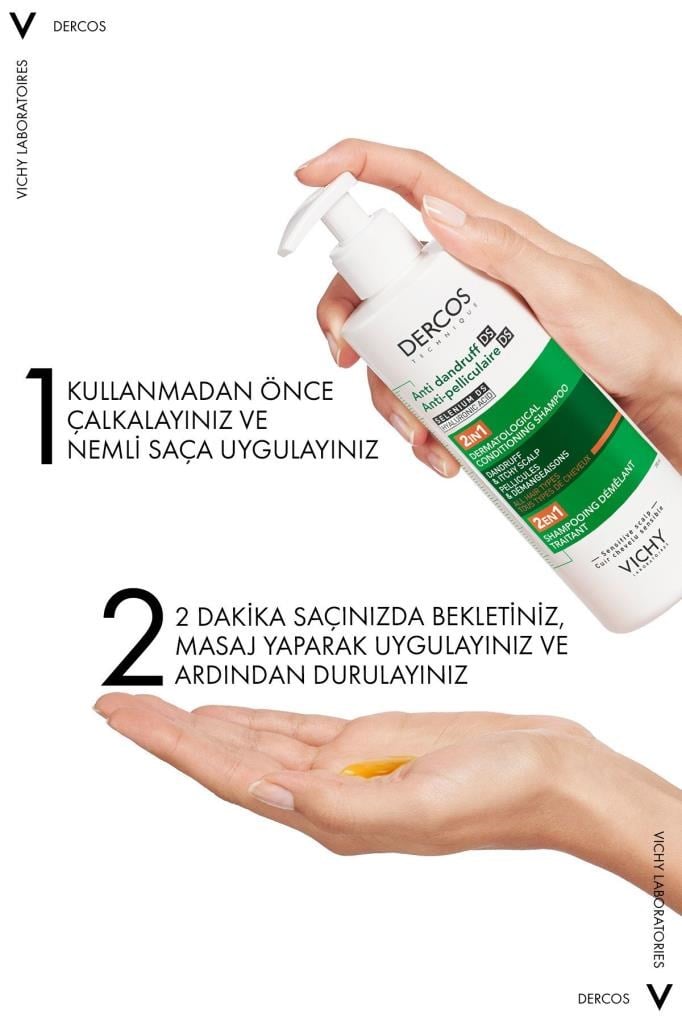 VICHY Dercos Anti-Pelliculaire (Anti-Dandruff) DS 2IN1 Conditioning Shampoo 390 ml - Tüm Saçlar