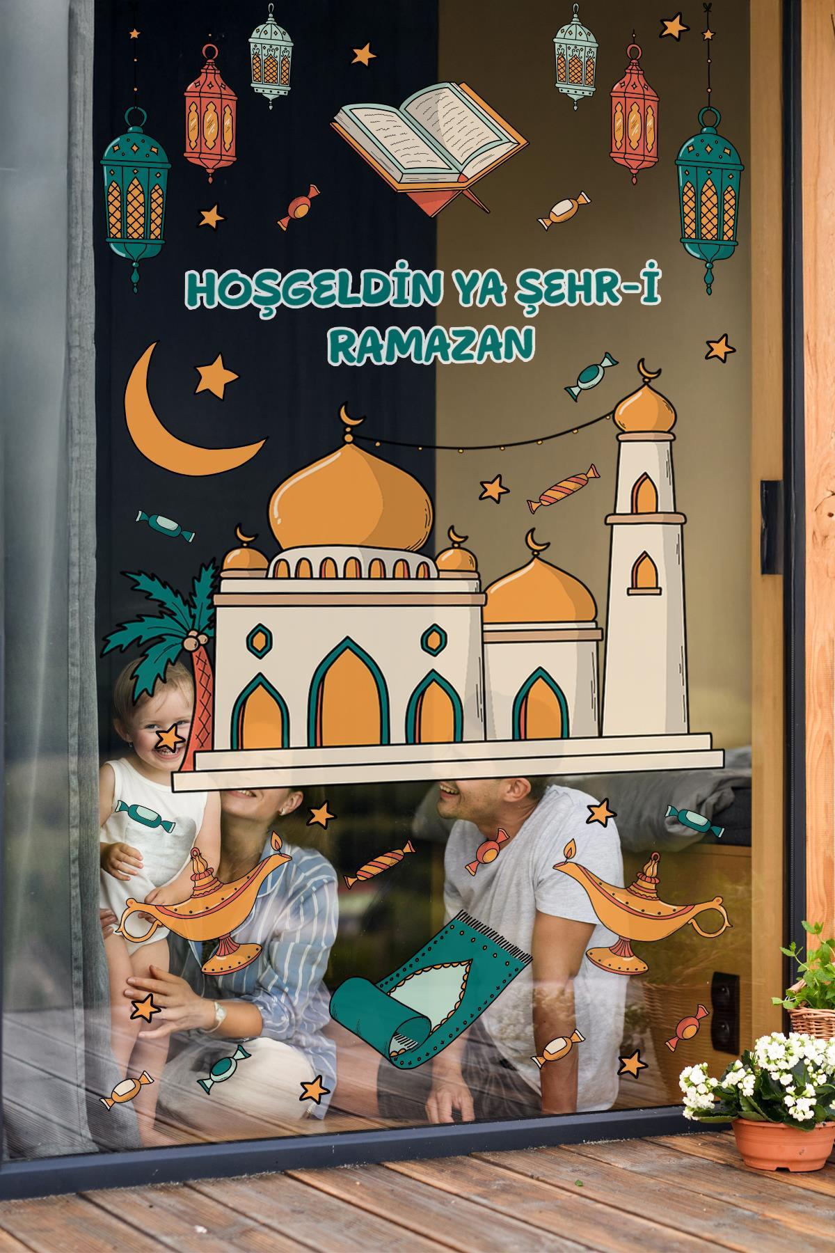Cami, Sarkıtlar ve Ramazan-ı Şerif Figürlü Sticker Seti, Çocuk Bebek Odası Ramazan Sticker Seti