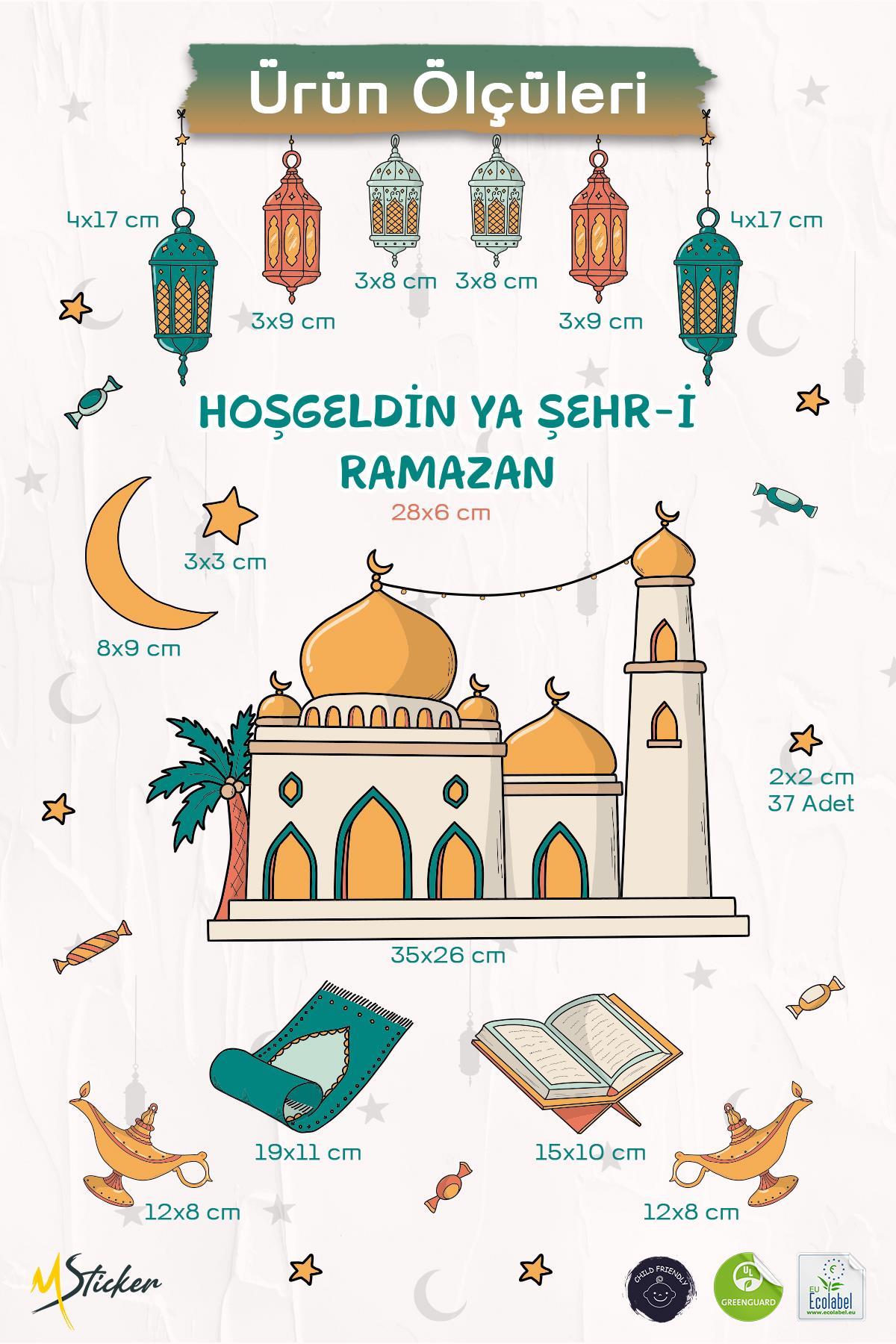 Cami, Sarkıtlar ve Ramazan-ı Şerif Figürlü Sticker Seti, Çocuk Bebek Odası Ramazan Sticker Seti