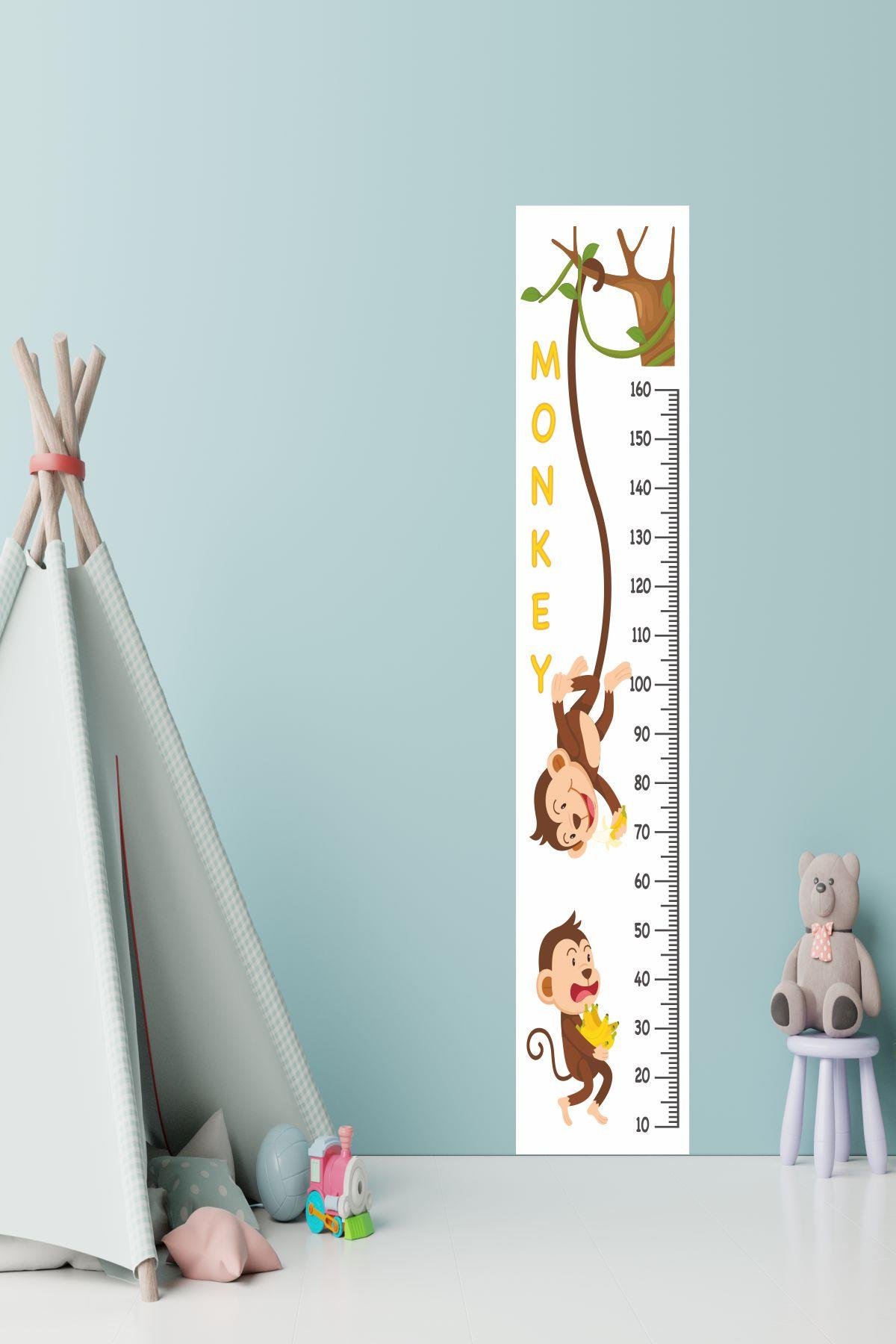 Çocuk Odası Boy Ölçer Boy Cetveli Sticker - Sevimli Maymunlar