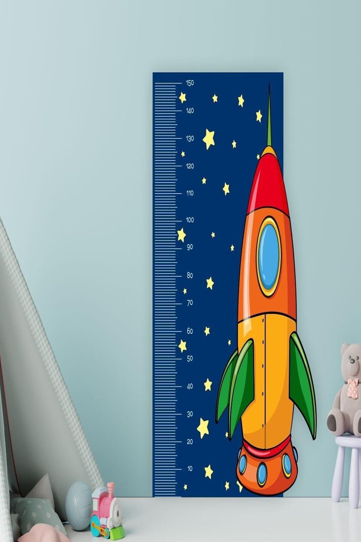 Çocuk Odası Boy Ölçer Boy Cetveli Sticker - Uzay Mekiği Figürü 
