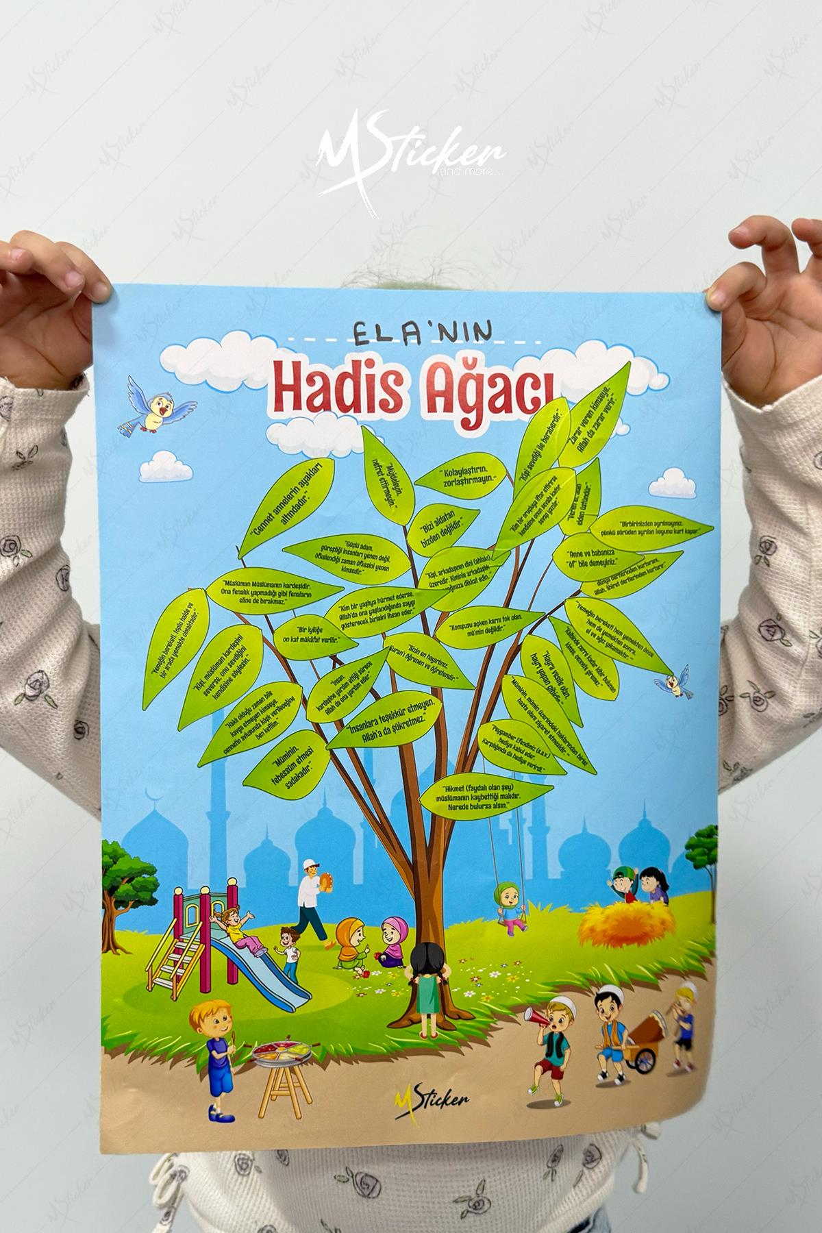 Hadis Ağacı Sticker Seti, Çocuklar için Hadisleri Öğrenme Eğitici Oyun Seti, 40 Hadis Stickerları