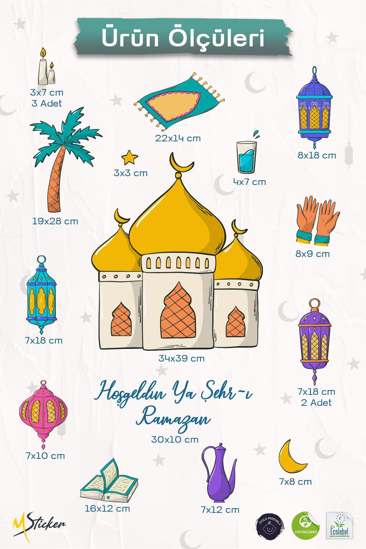 Hoşgeldin Ramazan Temalı Camili Sticker Seti Ramazan Figürleri Sticker, Çocuklar İçin Ramazan Seti