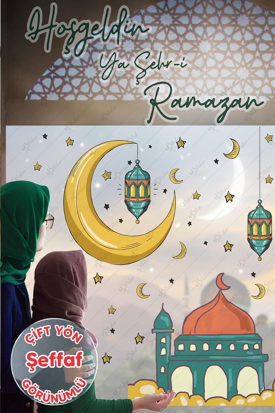 Ramazan Ayı Temalı Cam Duvar Süsleri Hoşgeldin Ramazan Sticker Seti -ŞEFFAF