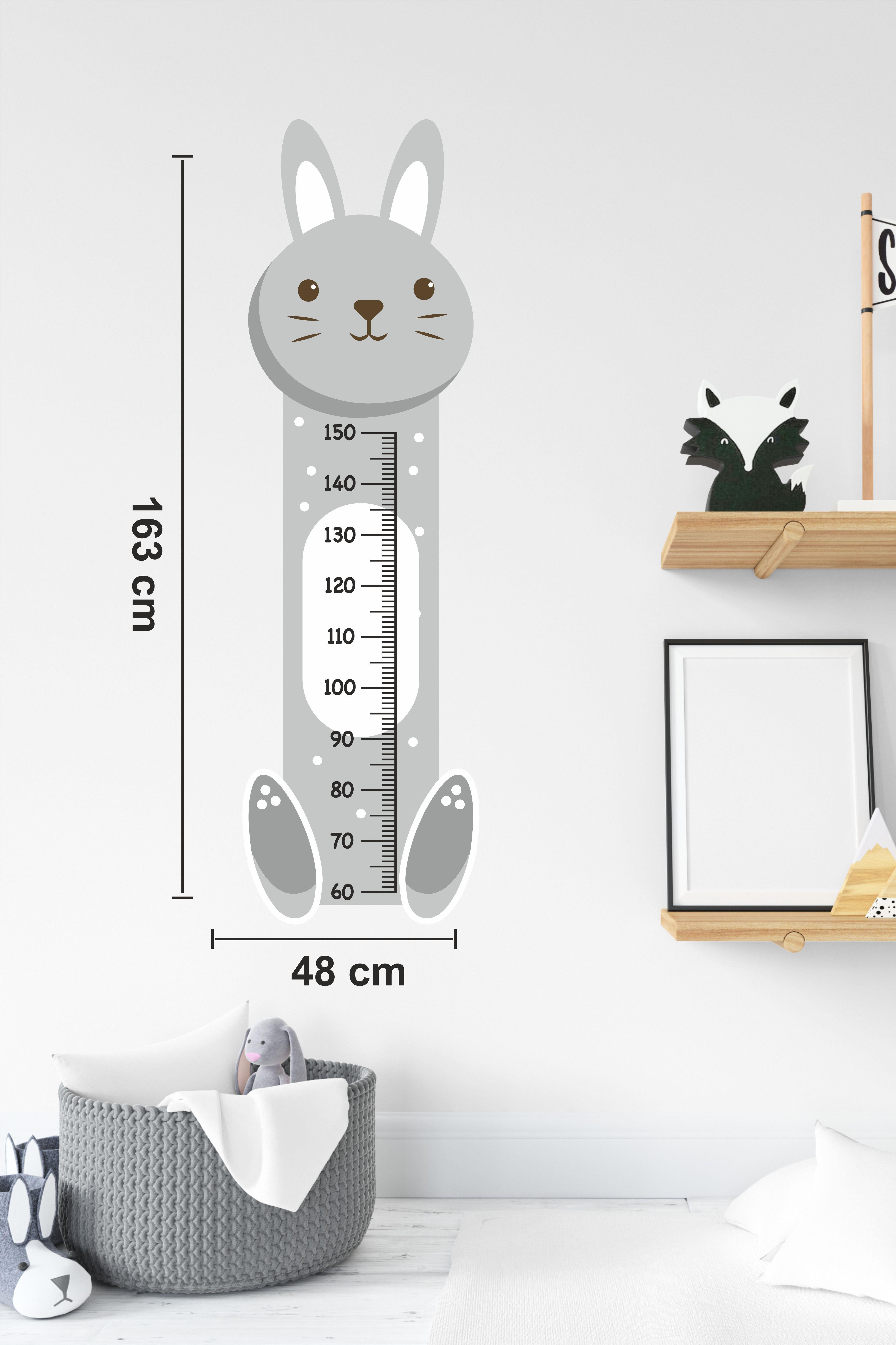 Sevimli Gri Tavşan Çocuk Bebek Odası Boy Cetveli Sticker(48x163cm)