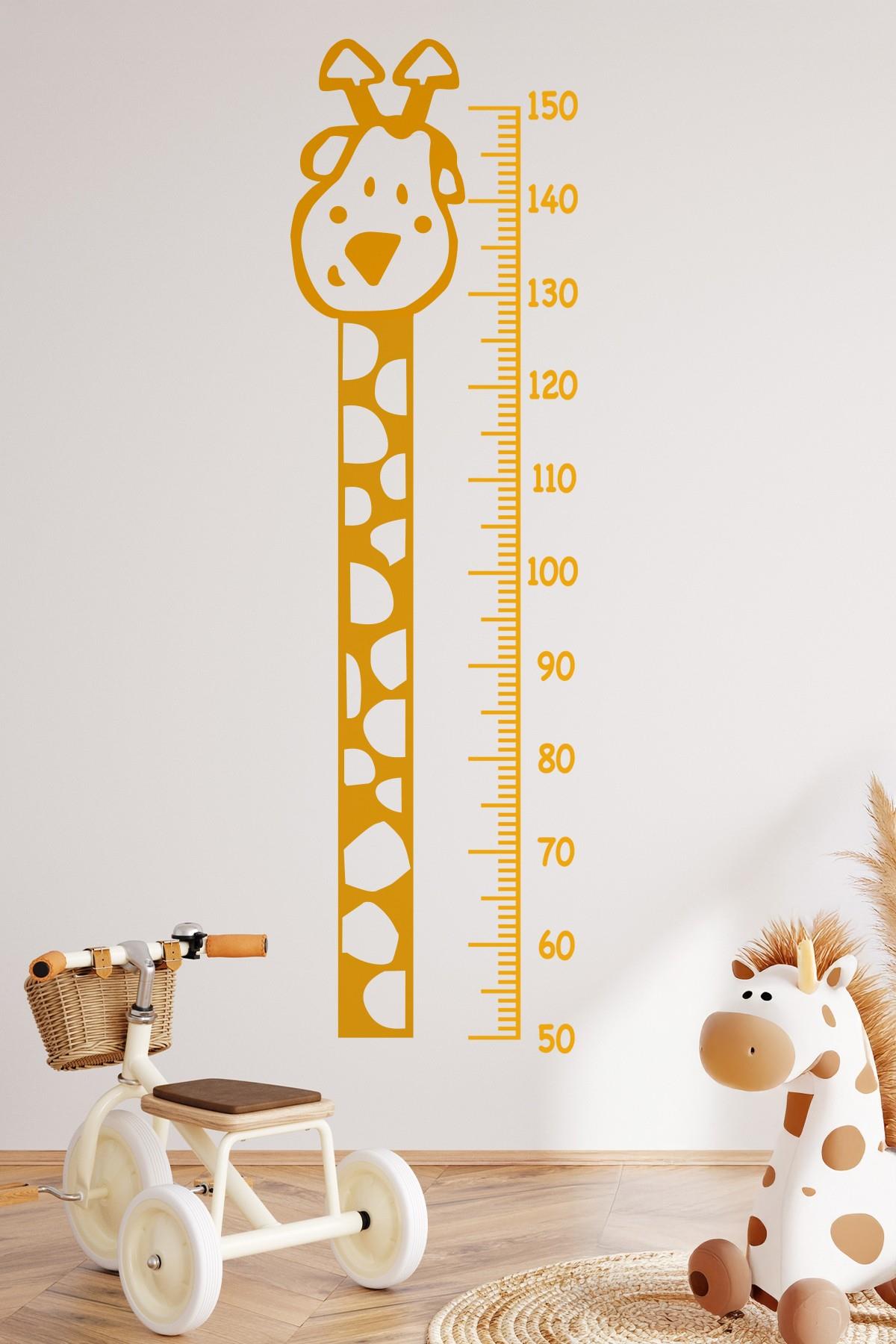 Sevimli Zürafa Temalı Boy Ölçer Sticker Seti Şeffaf Zeminli Tüm Yüzeylere Yapışan Boy Cetvel Sticker