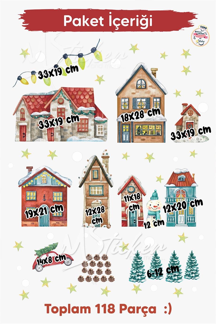 Yılbaşı Karlı Şehir Yeni Yıl Çocuk Bebek Odası Sticker Seti