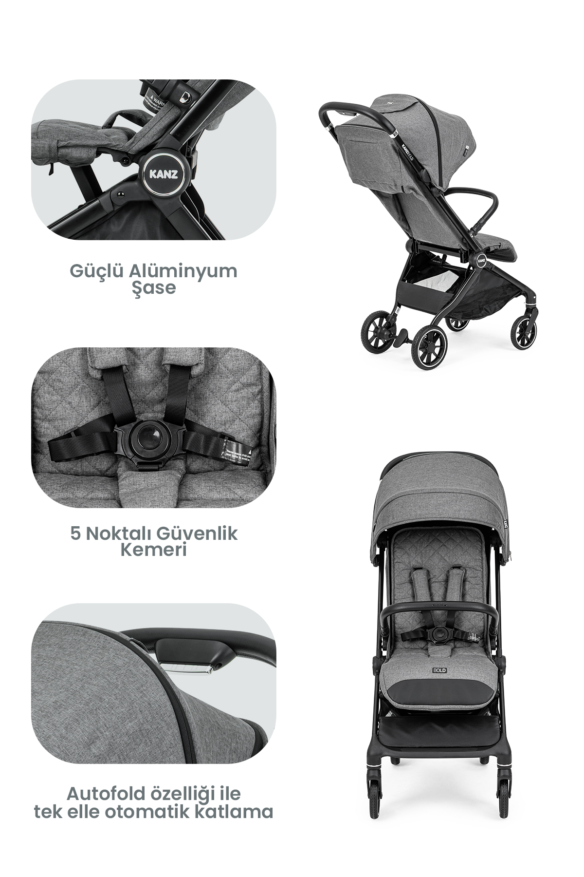 KZ BOLD KANZ BEBEK ARABASI STEEL GREY