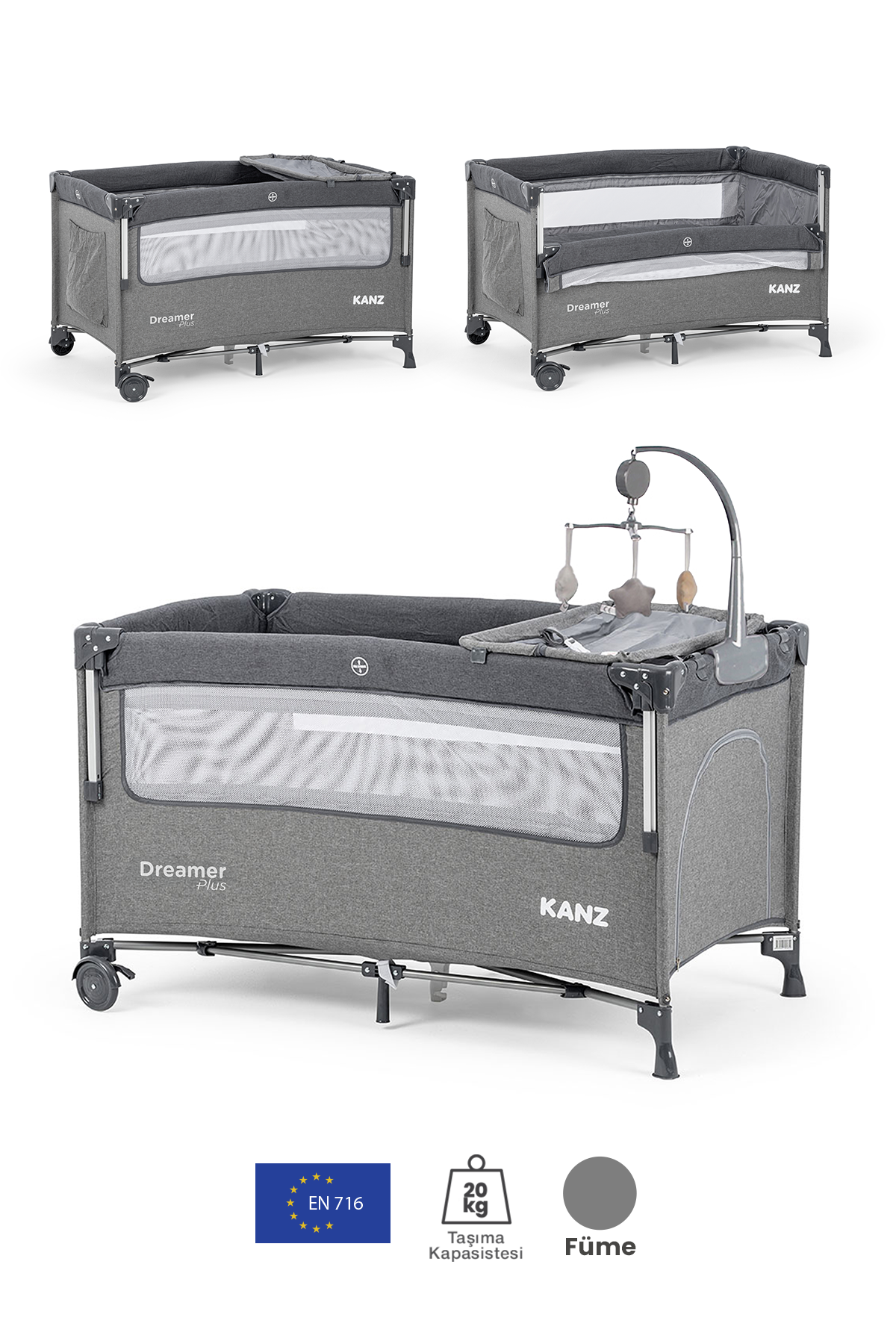 Kanz Dreamer Plus Anne Yanı Park Yatak Ve Oyun Parkı Gri