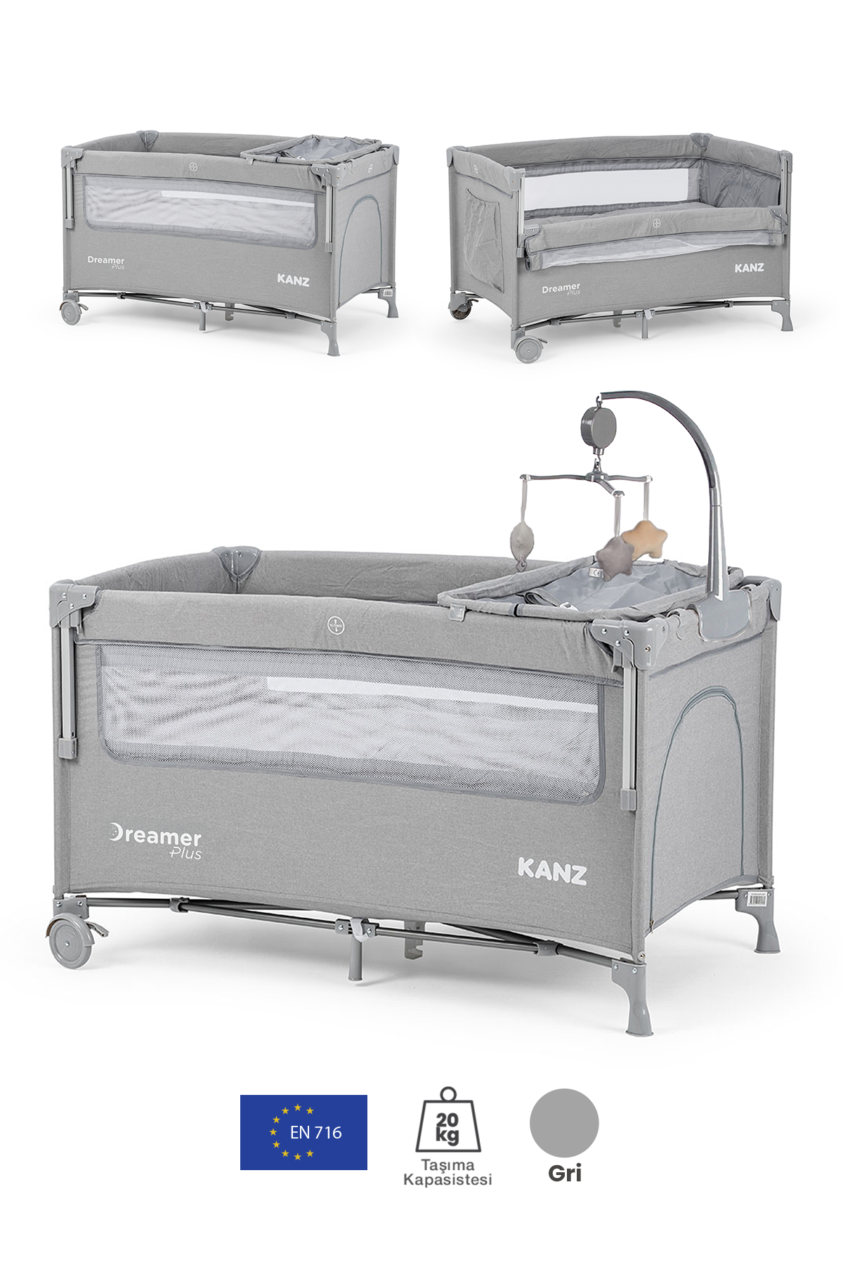 Kanz Dreamer Plus Anne Yanı Park Yatak Ve Oyun Parkı Açık Gri
