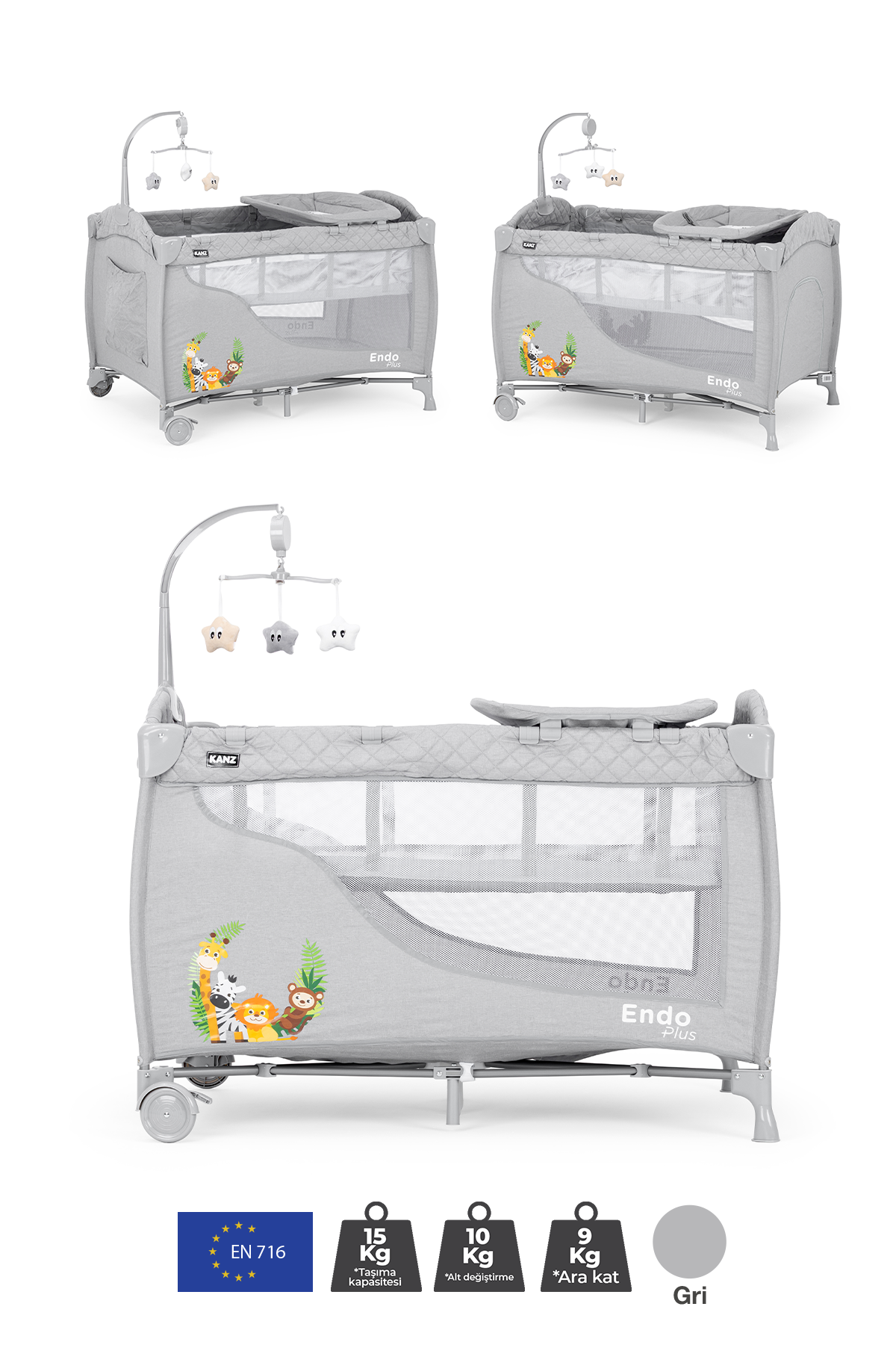 Kanz Endo Plus Park Yatak ve Oyun Parkı Gri 70 x 110