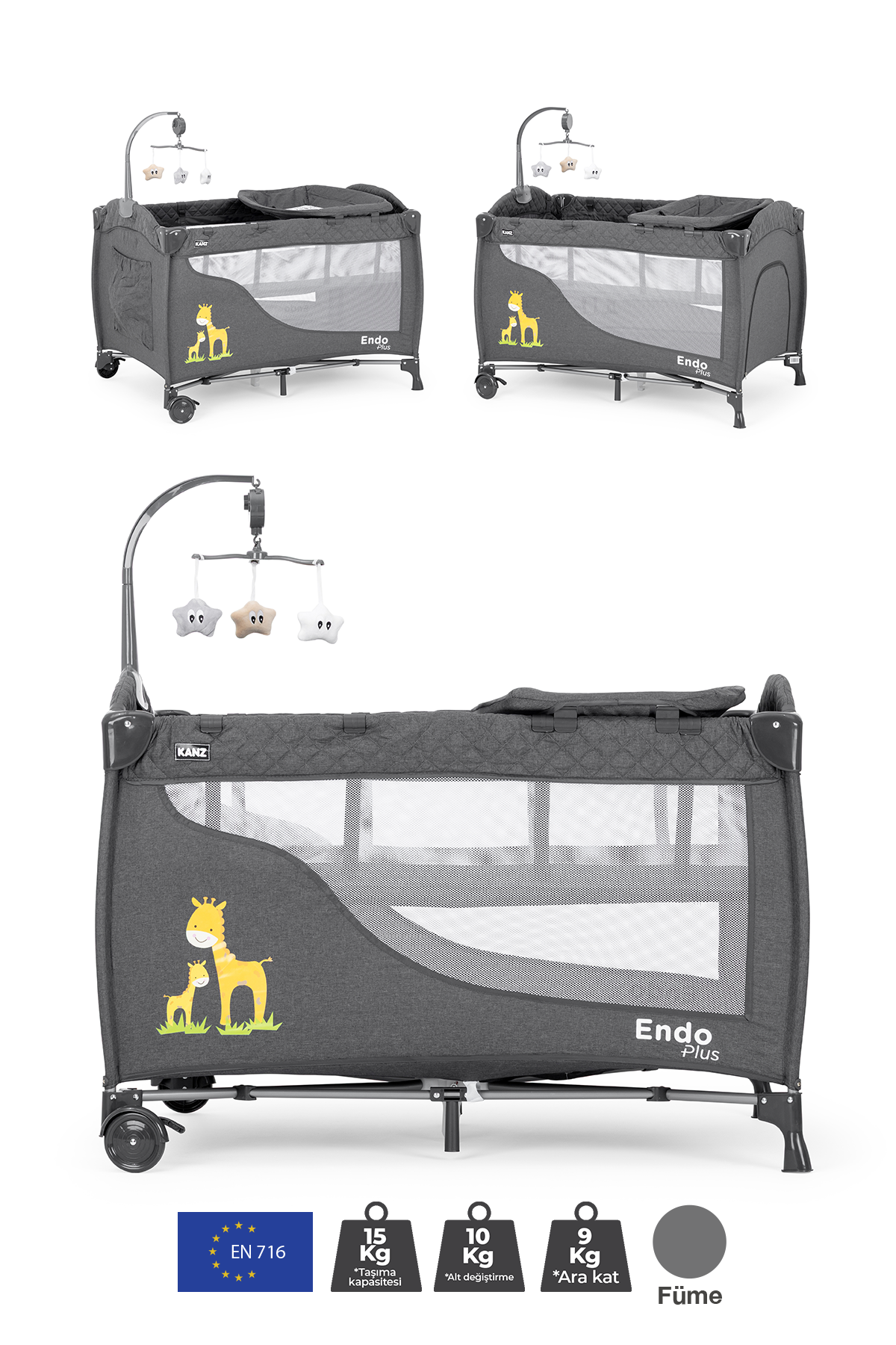 Kanz Endo Plus Park Yatak ve Oyun Parkı Füme 70 x 110