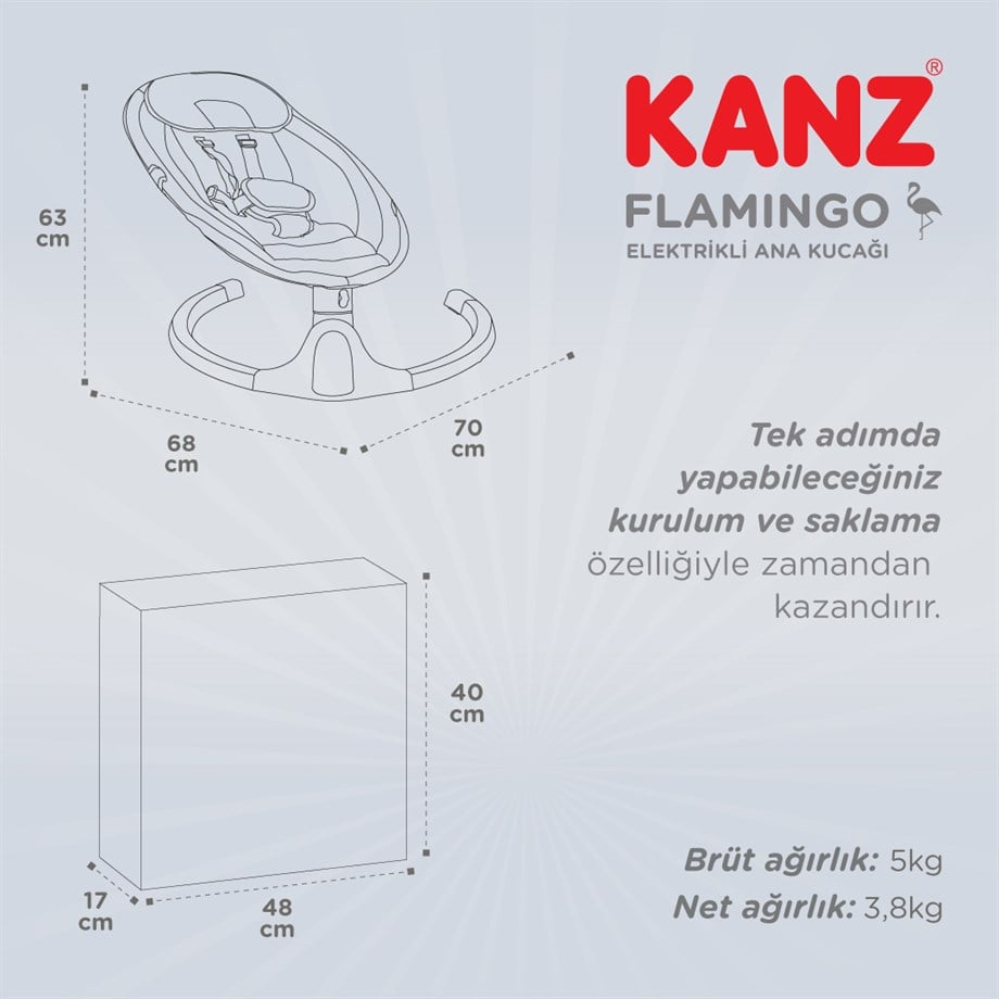 KANZ FLAMINGO ELEKTRİKLİ ANA KUCAGI GRI