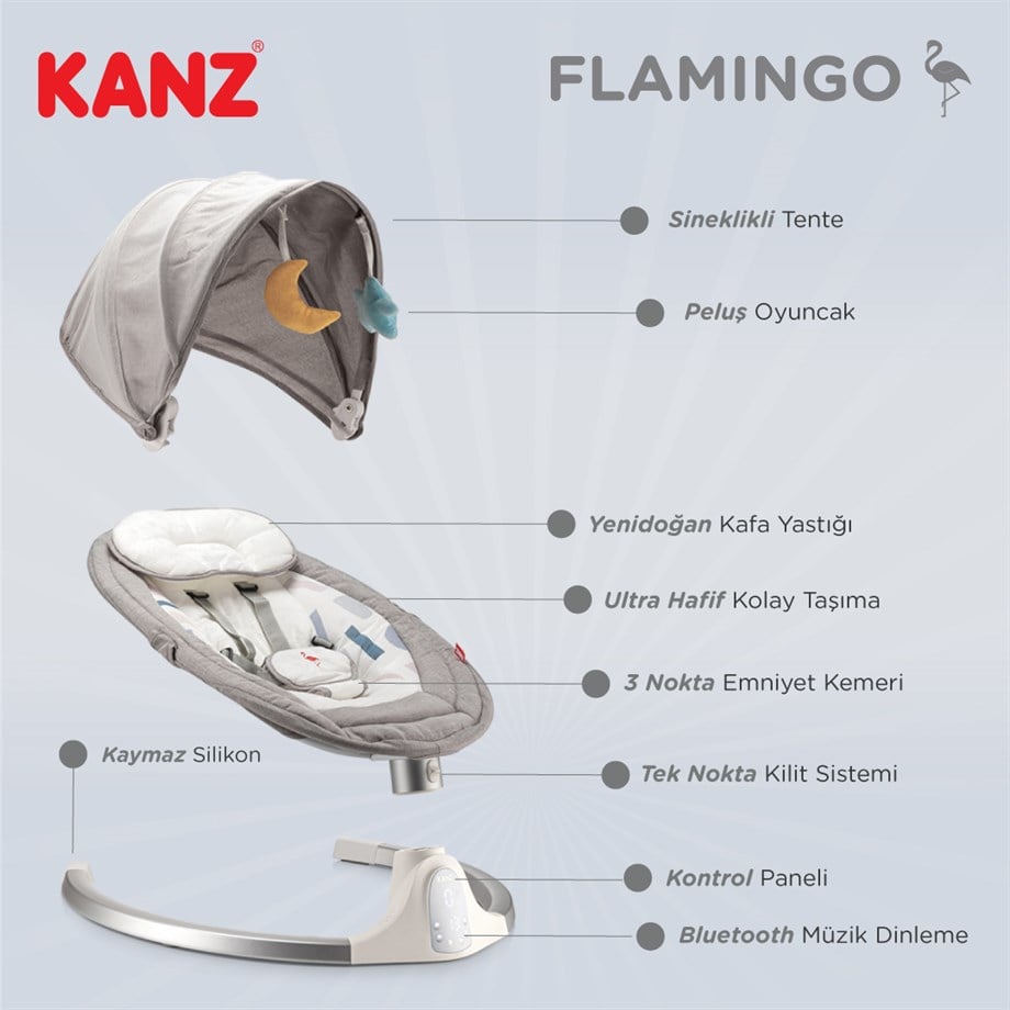 KANZ FLAMINGO ELEKTRİKLİ ANA KUCAGI GRI