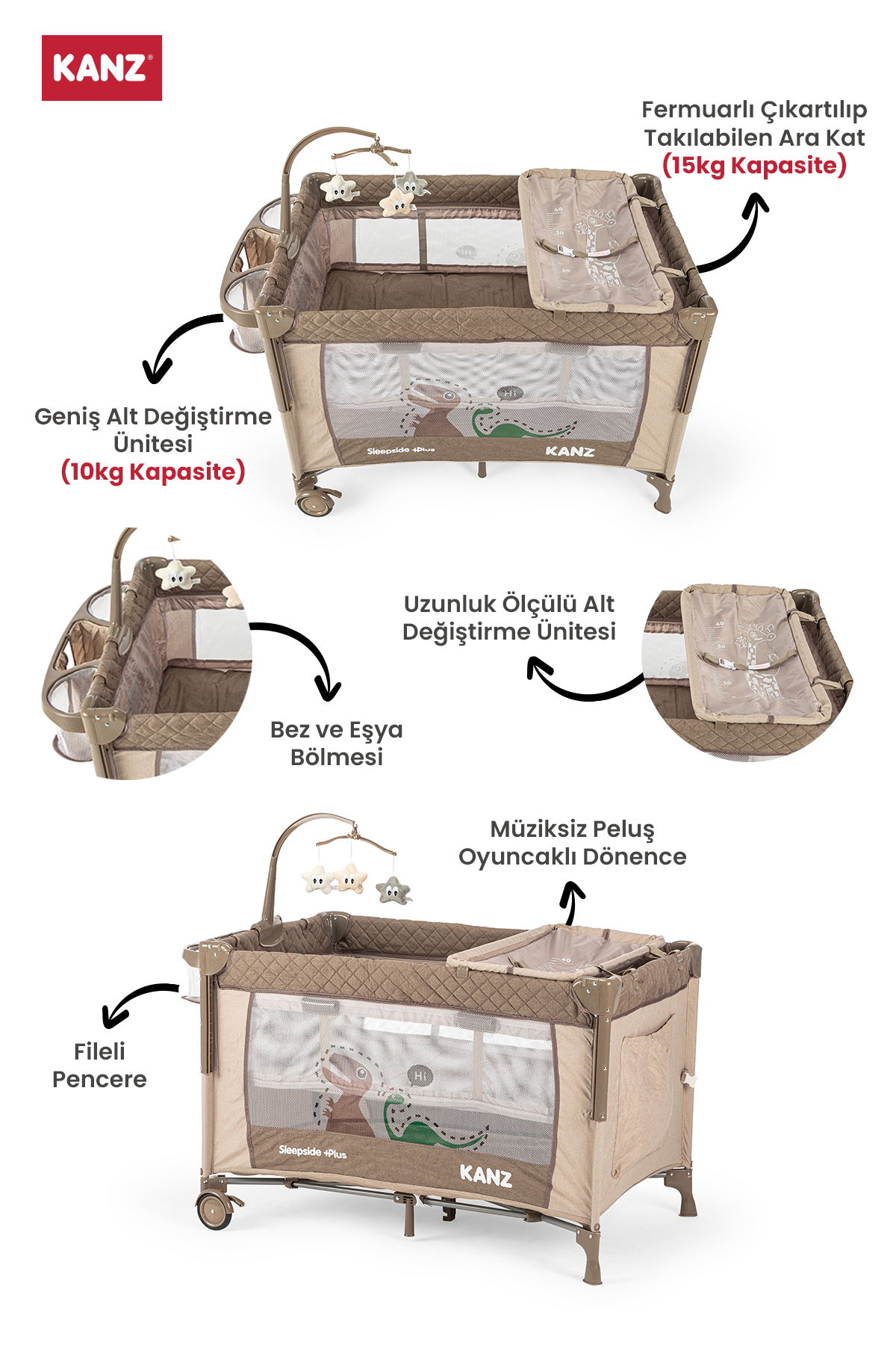 Kanz Sleepside+Plus Playpen Brown