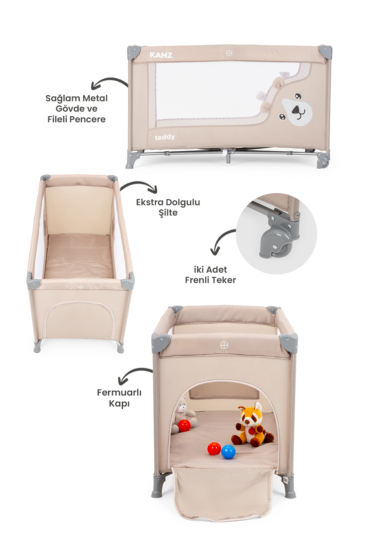 Kanz Teddy Oyun Parkı ve Park Yatak Bej 65cmx125cm