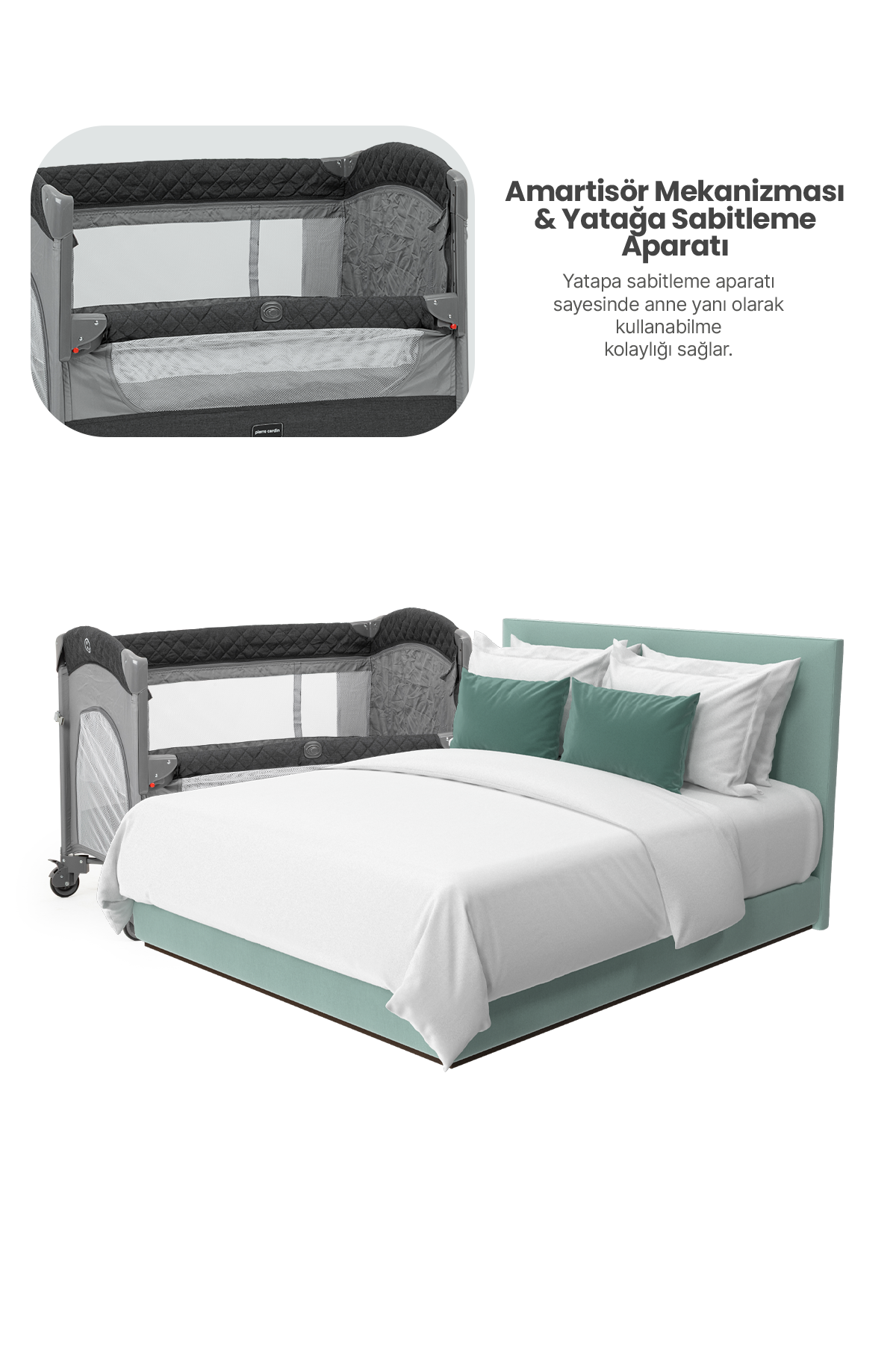 Pierre Cardin Luna Anne Yanı Park Yatak ve Oyun Parkı 60x100 Gri