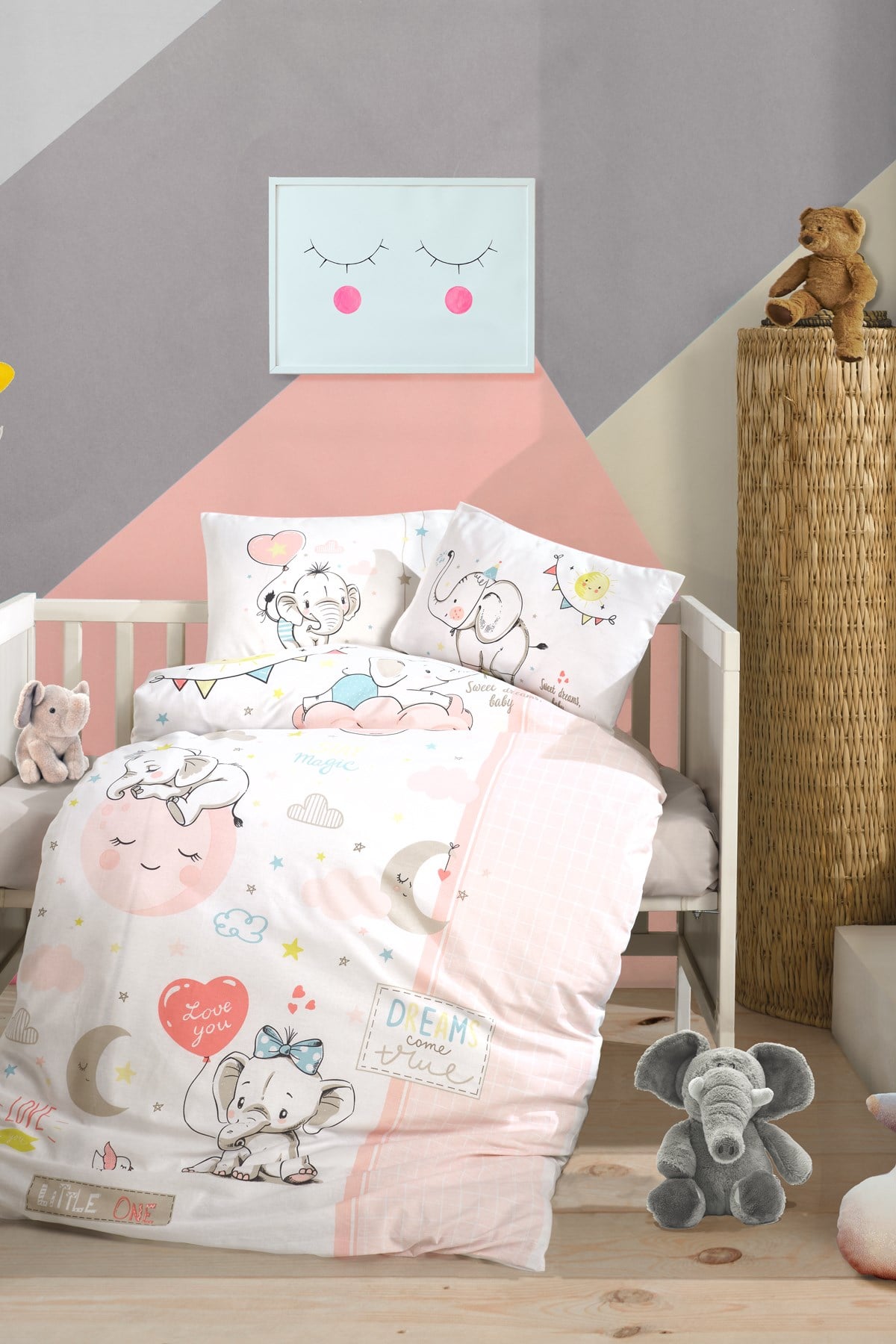 Clasy Ranforce %100 Pamuk Bebek Nevresim Takımı Sweet Dreams V1 Pudra