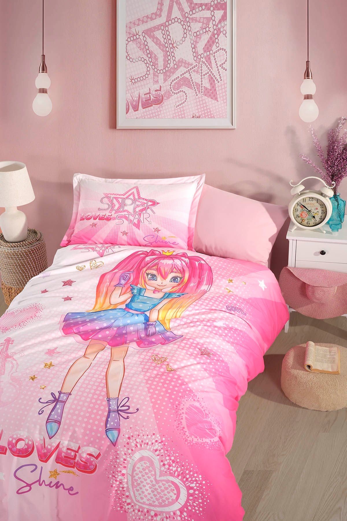 Clasy Ranforce %100 Pamuk Nevresim Takımı Tek Kişilik Shine V1 Pembe