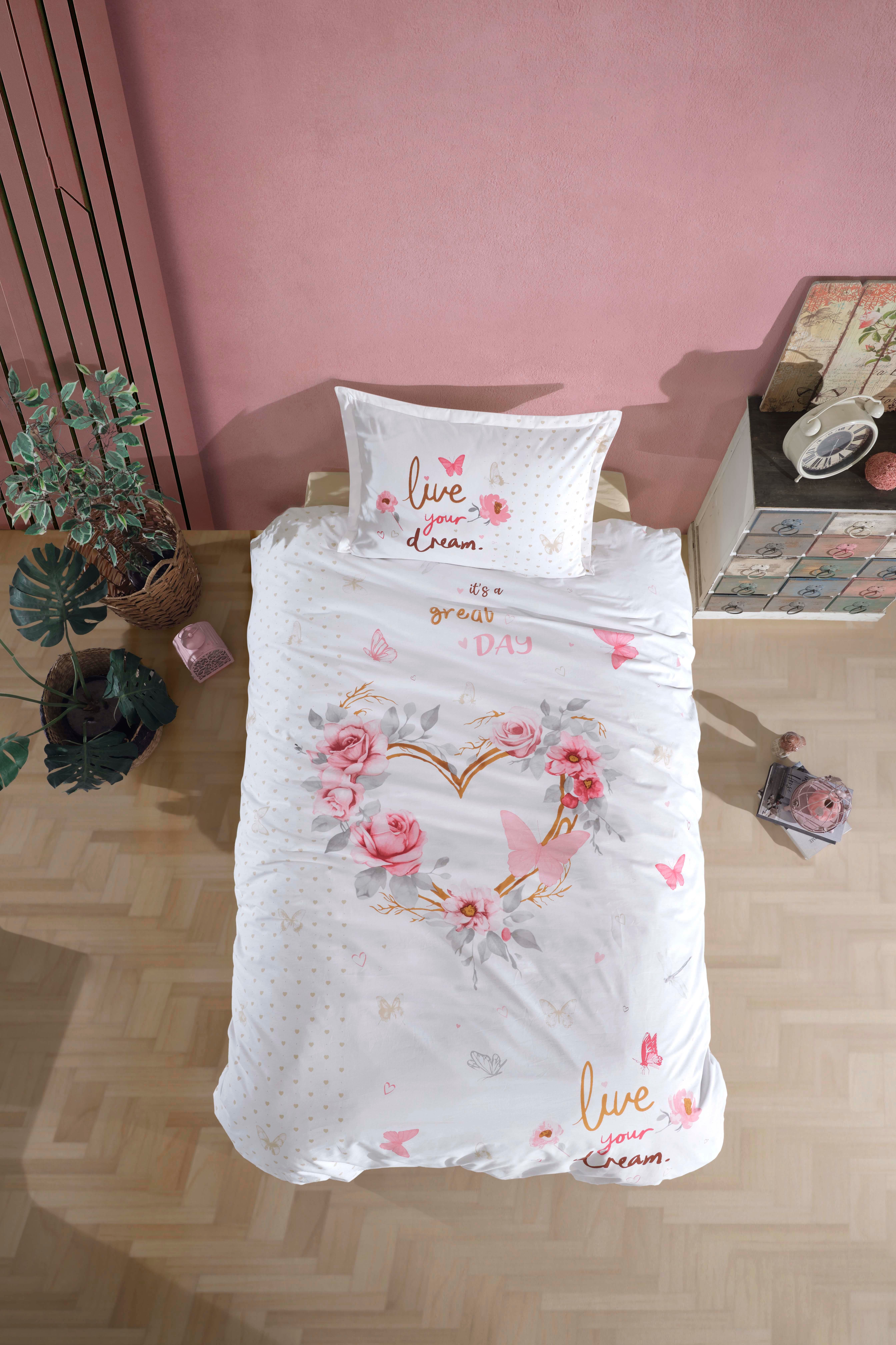 Clasy Ranforce %100 Pamuk Nevresim Takımı Tek Kişilik Dream V1 Bej