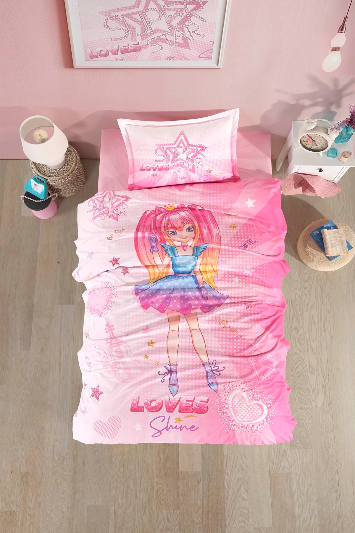Clasy Ranforce %100 Pamuk Nevresim Takımı Tek Kişilik Shine V1 Pembe