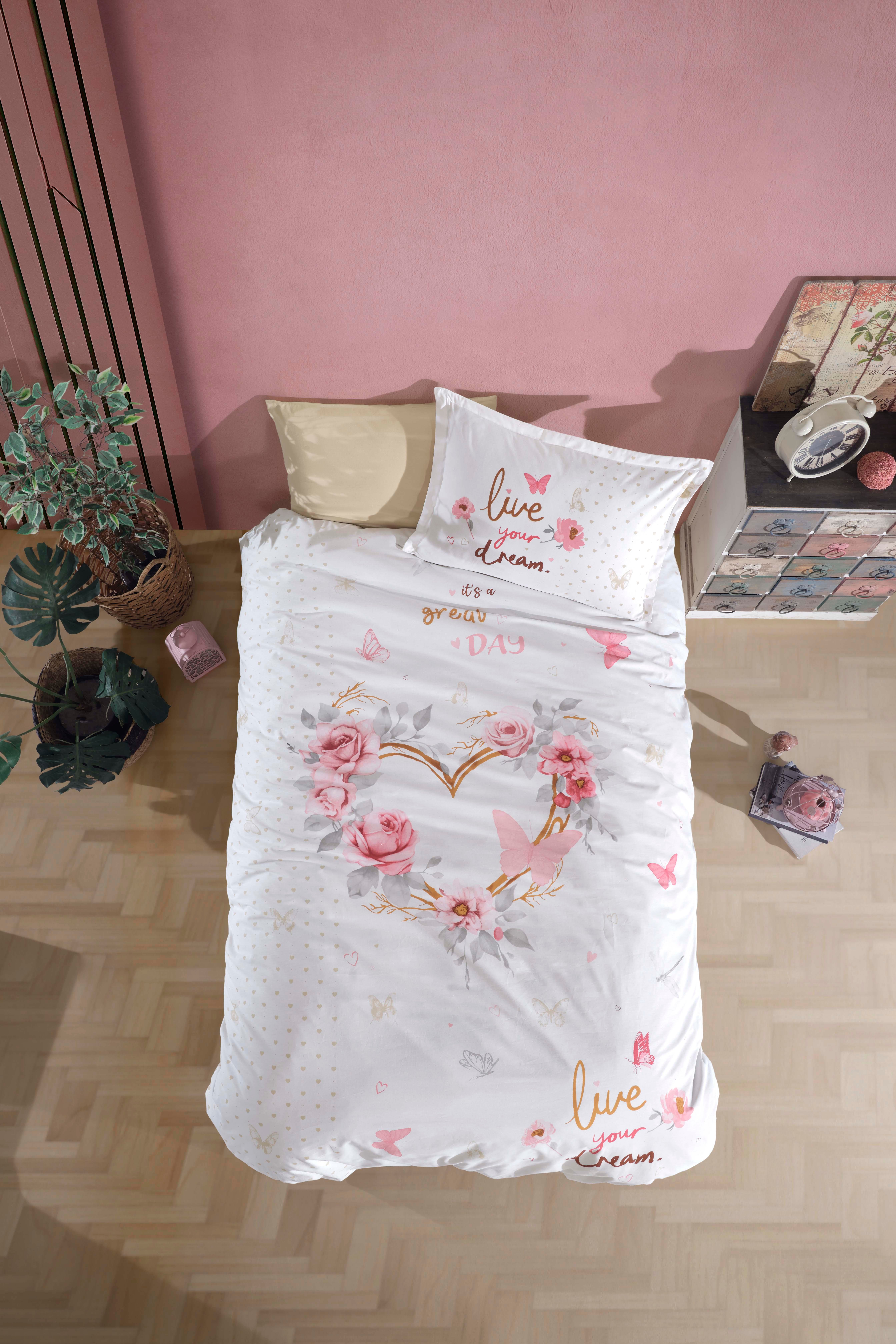 Clasy Ranforce %100 Pamuk Nevresim Takımı Tek Kişilik Dream V1 Bej