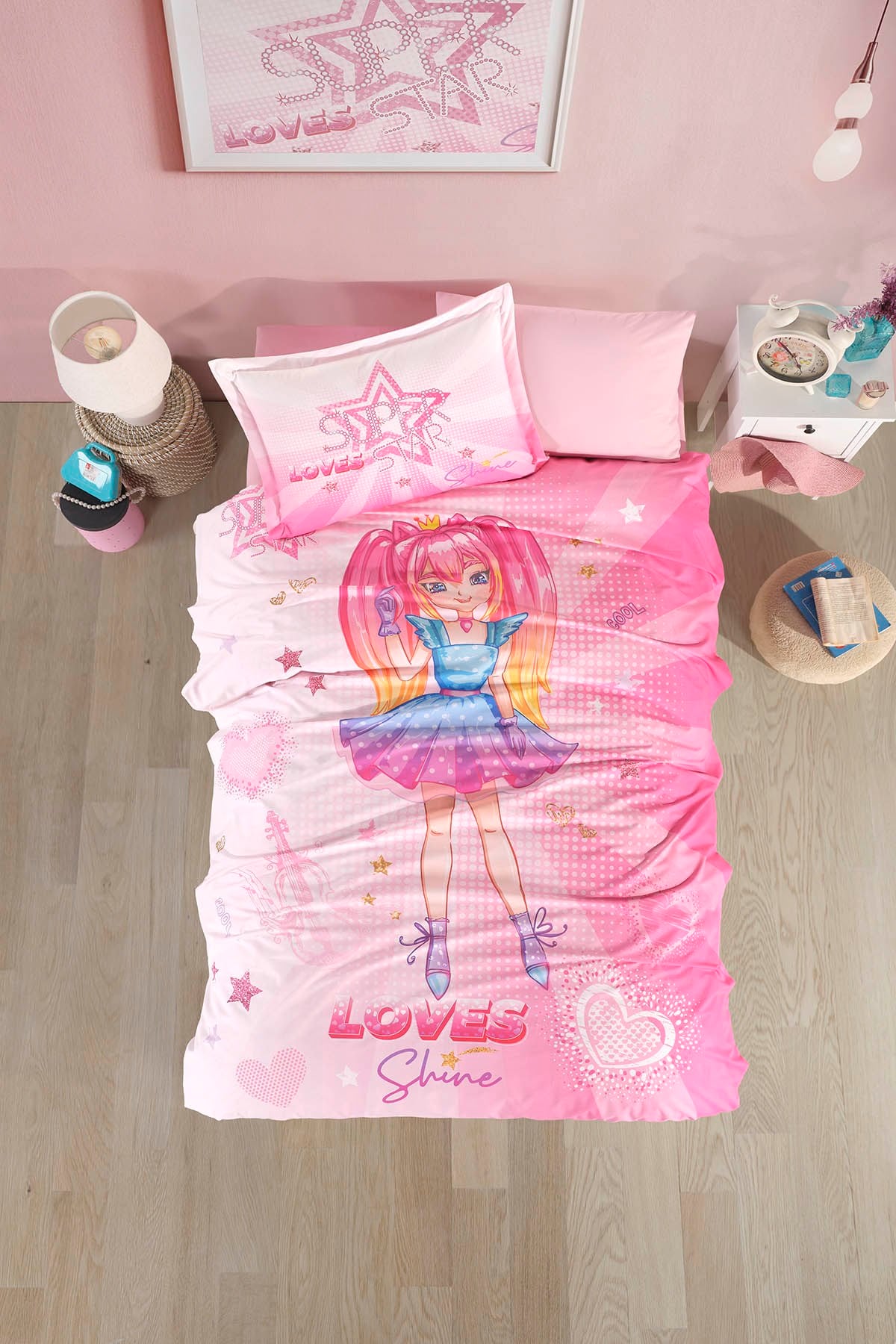 Clasy Ranforce %100 Pamuk Nevresim Takımı Tek Kişilik Shine V1 Pembe