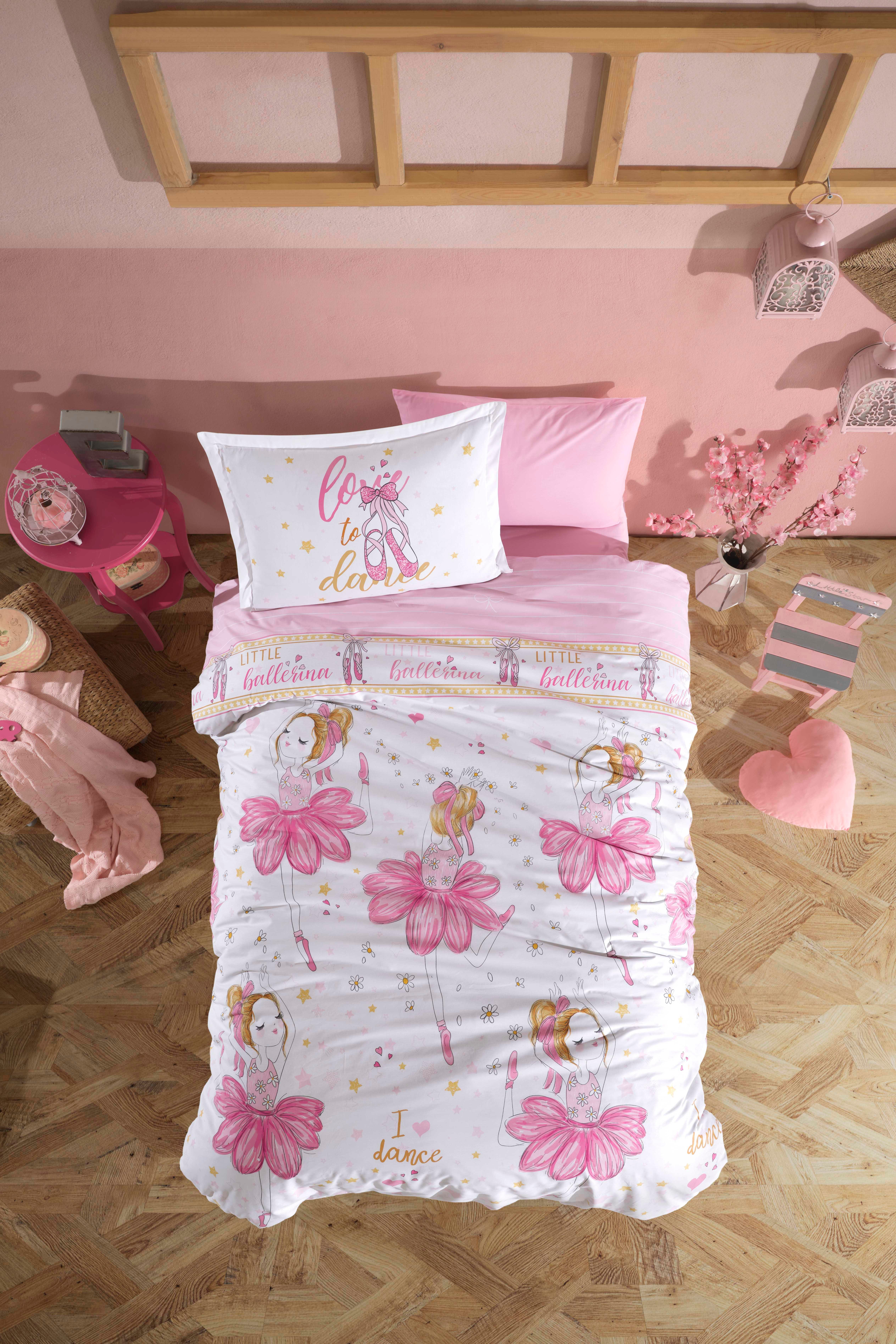 Clasy Ranforce %100 Pamuk Nevresim Takımı Tek Kişilik Ballerina V1 Pembe